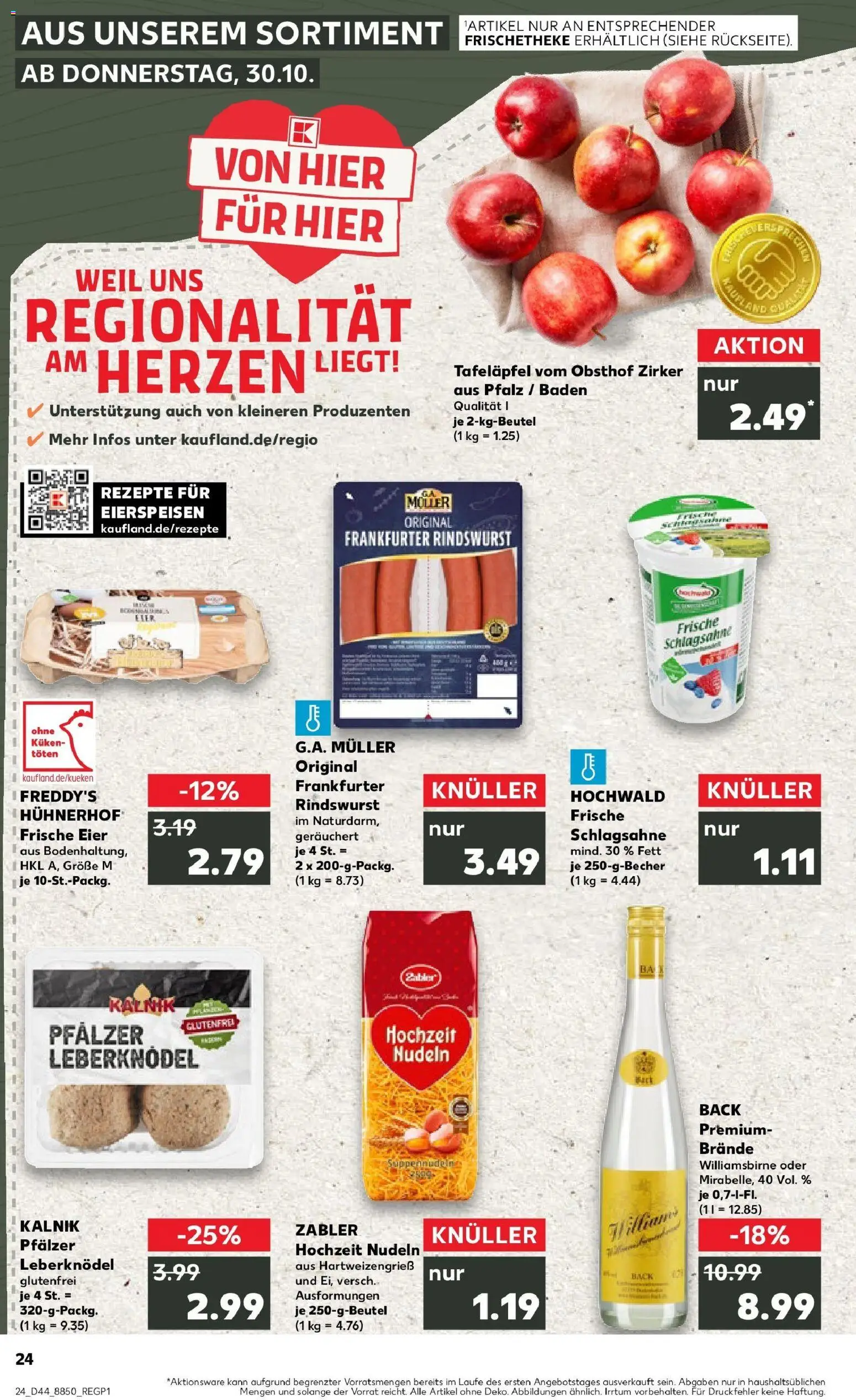 Kaufland prospekt Germersheim	 – gültig ab 30.10.2025 | Seite: 24 | Produkte: Schlagsahne, Eier, Nudeln
