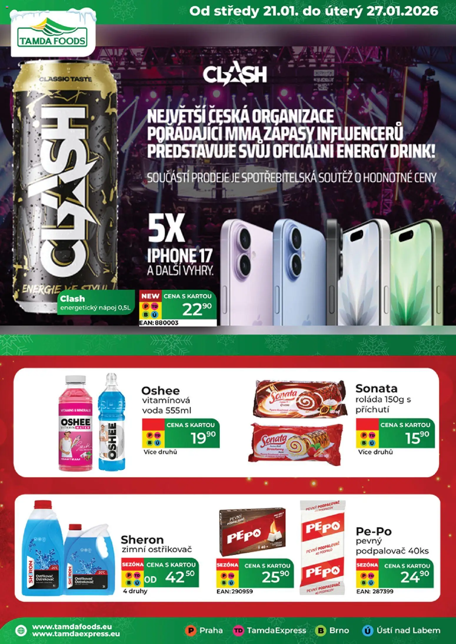 Tamda Foods leták od 21.01.2026 | Strana: 1 | Produkty: Voda, Iphone, Energetický nápoj, Pepo