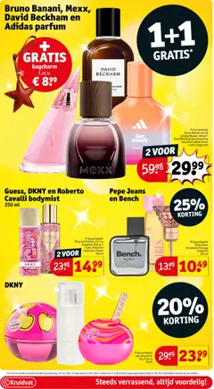 Bruno Banani, Mexx, David Beckham en Adidas parfum, Bruno Banani eau de toilette Woman 100 ml + David Beckham eau de parfum Exquisite Leather 50 ml + gratis bagcharm - Voorbeeld van een folder van Kruidvat, geldig van 08.12.2025 | Pagina: 11 | Producten: Parfum, Eau de toilette, Kan