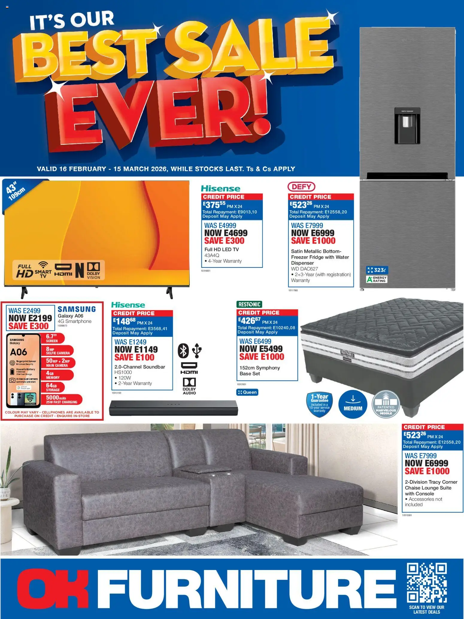 New OK Furniture catalogue – valid from 16.02.2026 | Page: 1 | Products: Freezer fridge, Battery, Fridge, Lounge suite