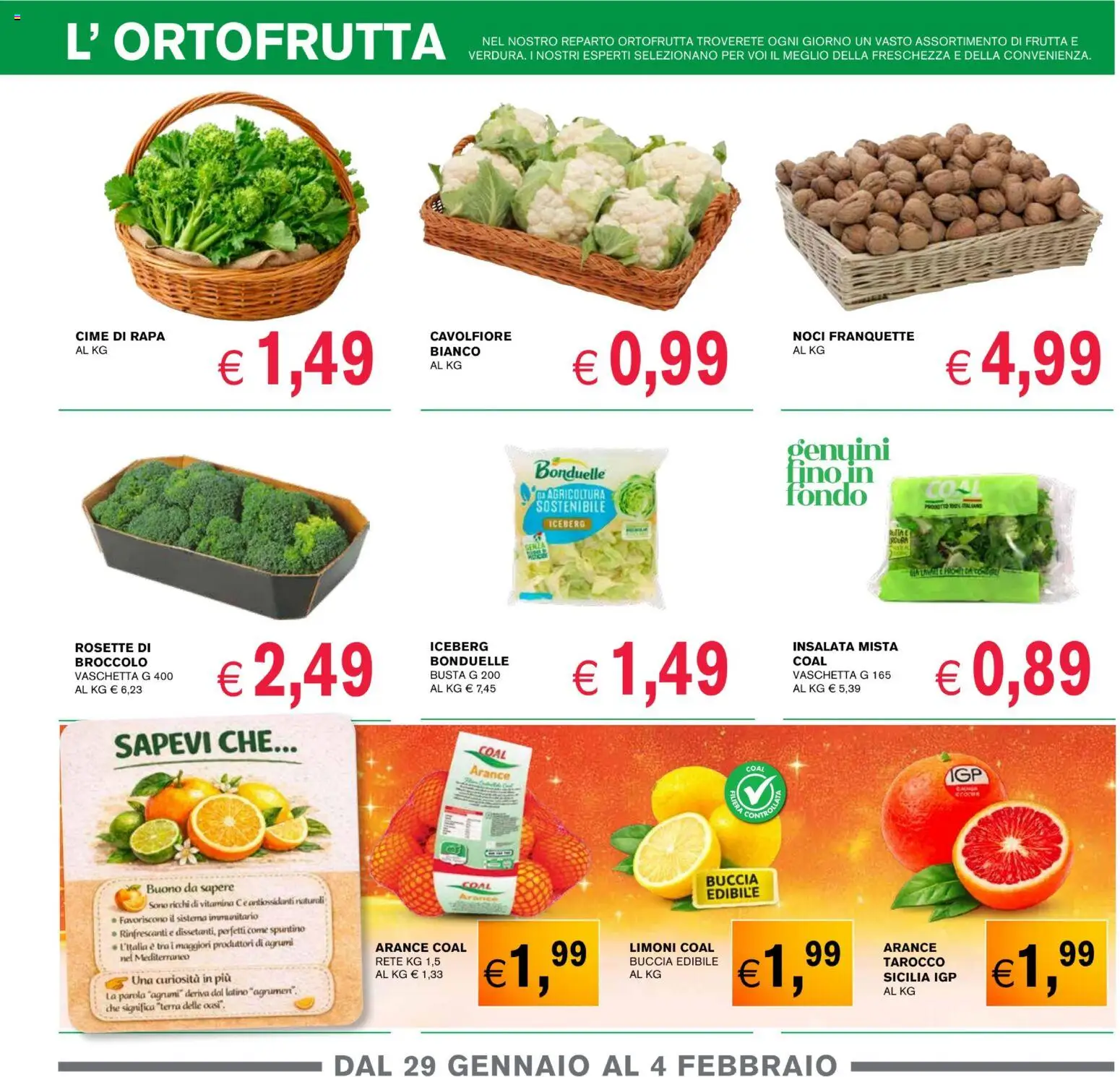 Volantino Coal del 22.01.2026 | Pagina: 3 | Prodotti: Insalata, Frutta, Cavolfiore, Terra