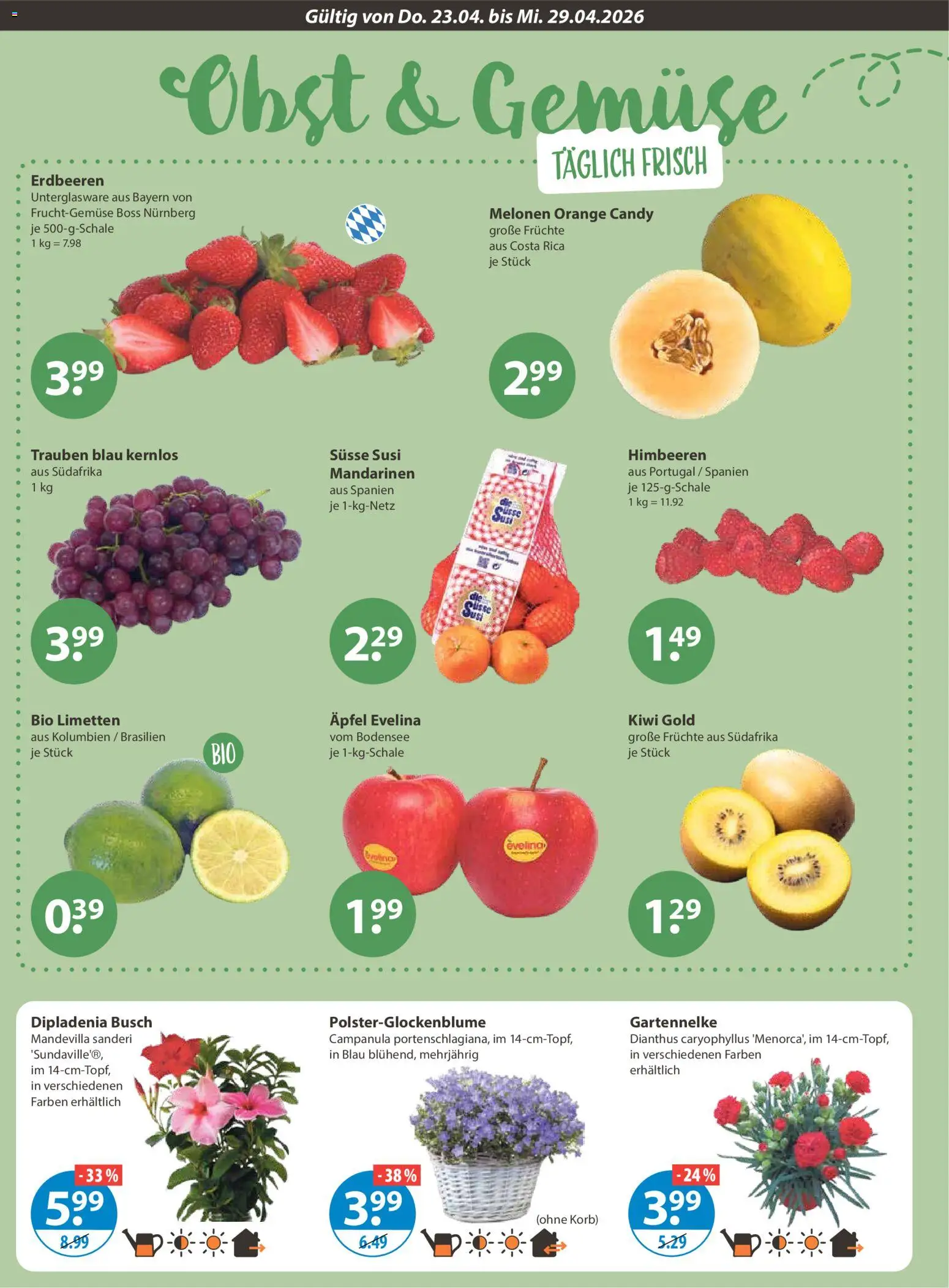 V-Markt München – gültig ab 23.04.2026 | Seite: 4 | Produkte: Äpfel, Obst, Erdbeeren, Kiwi