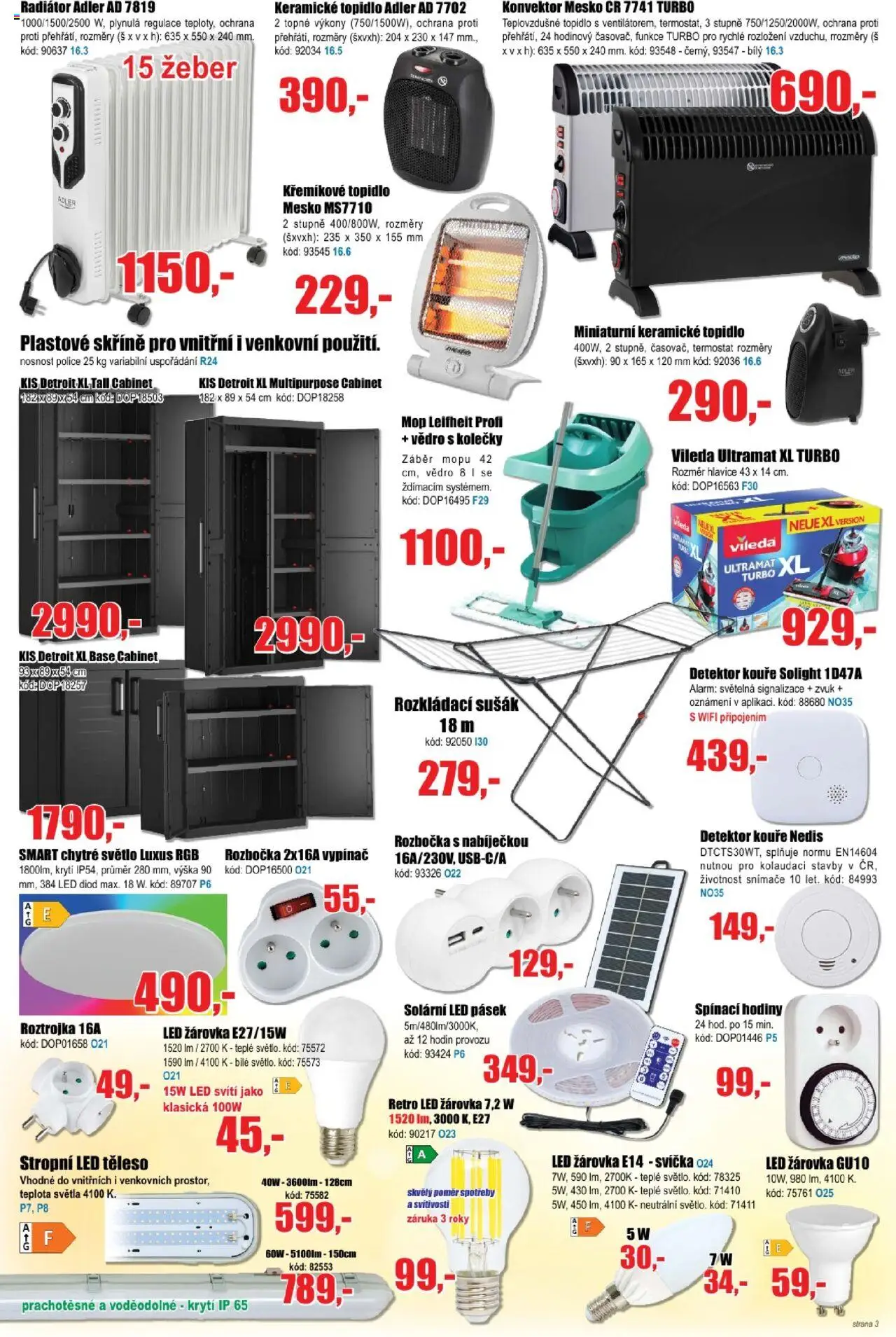 Eva supermarket leták od 24.09.2025 | Strana: 3 | Produkty: Skříně, Mop leifheit, Police, LED