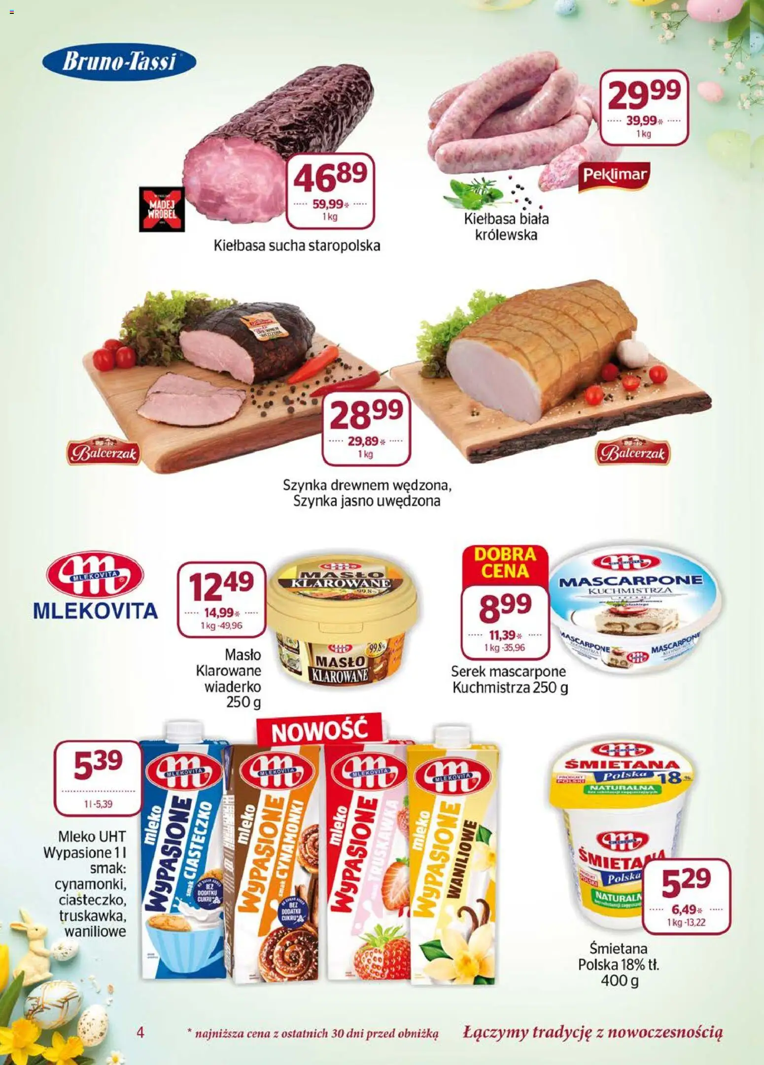 Społem gazetka od 01.03.2026 | Strona: 4 | Produkty: Kiełbasa, Serek, Szynka, Mascarpone