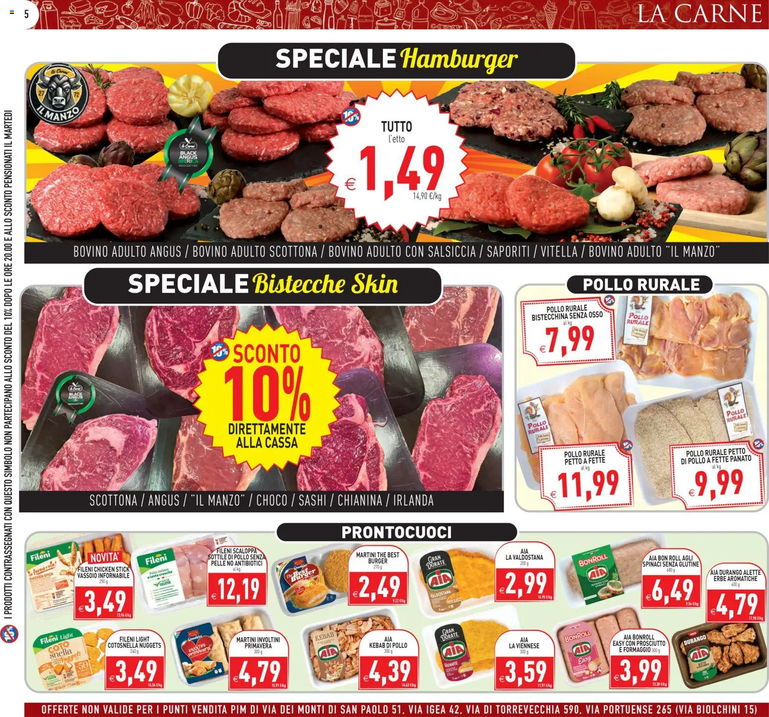 Volantino PIM Supermercati del 17.04.2026 | Pagina: 5 | Prodotti: Prosciutto, Salsiccia, Spinaci, The