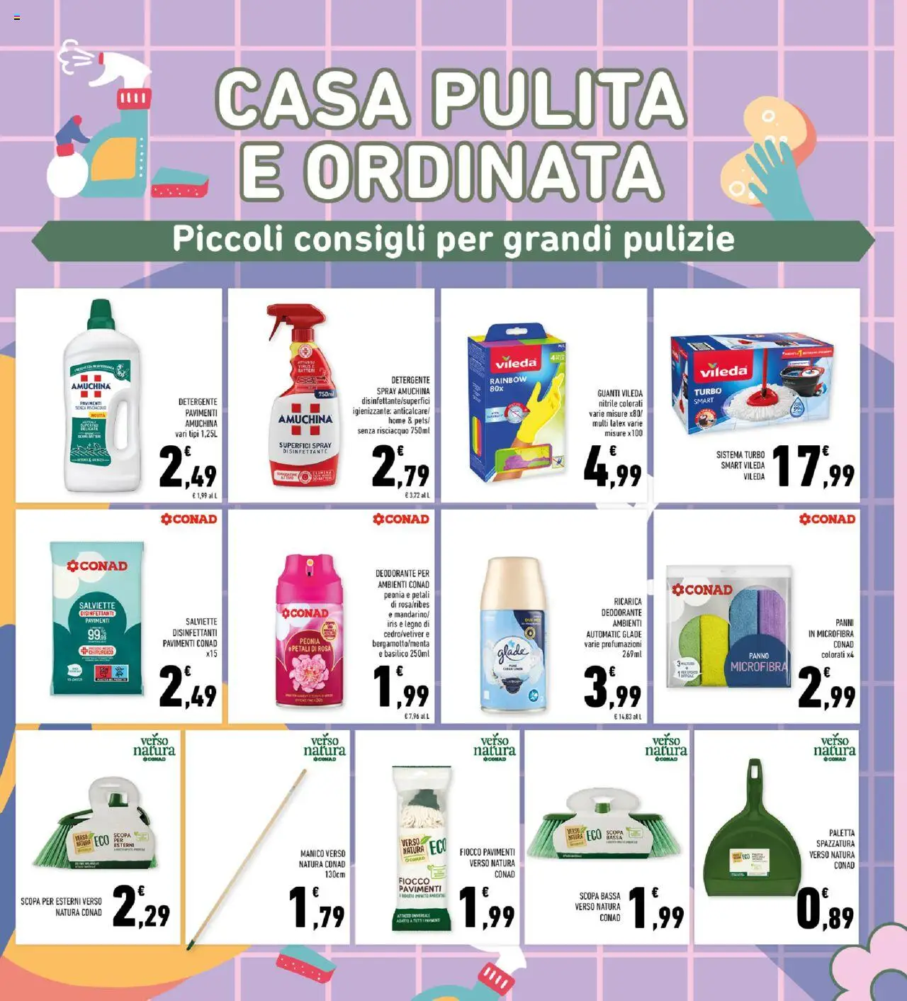 Volantino Conad del 27.08.2025 | Pagina: 21 | Prodotti: Paletta, Spray disinfettante, Guanti, Scopa