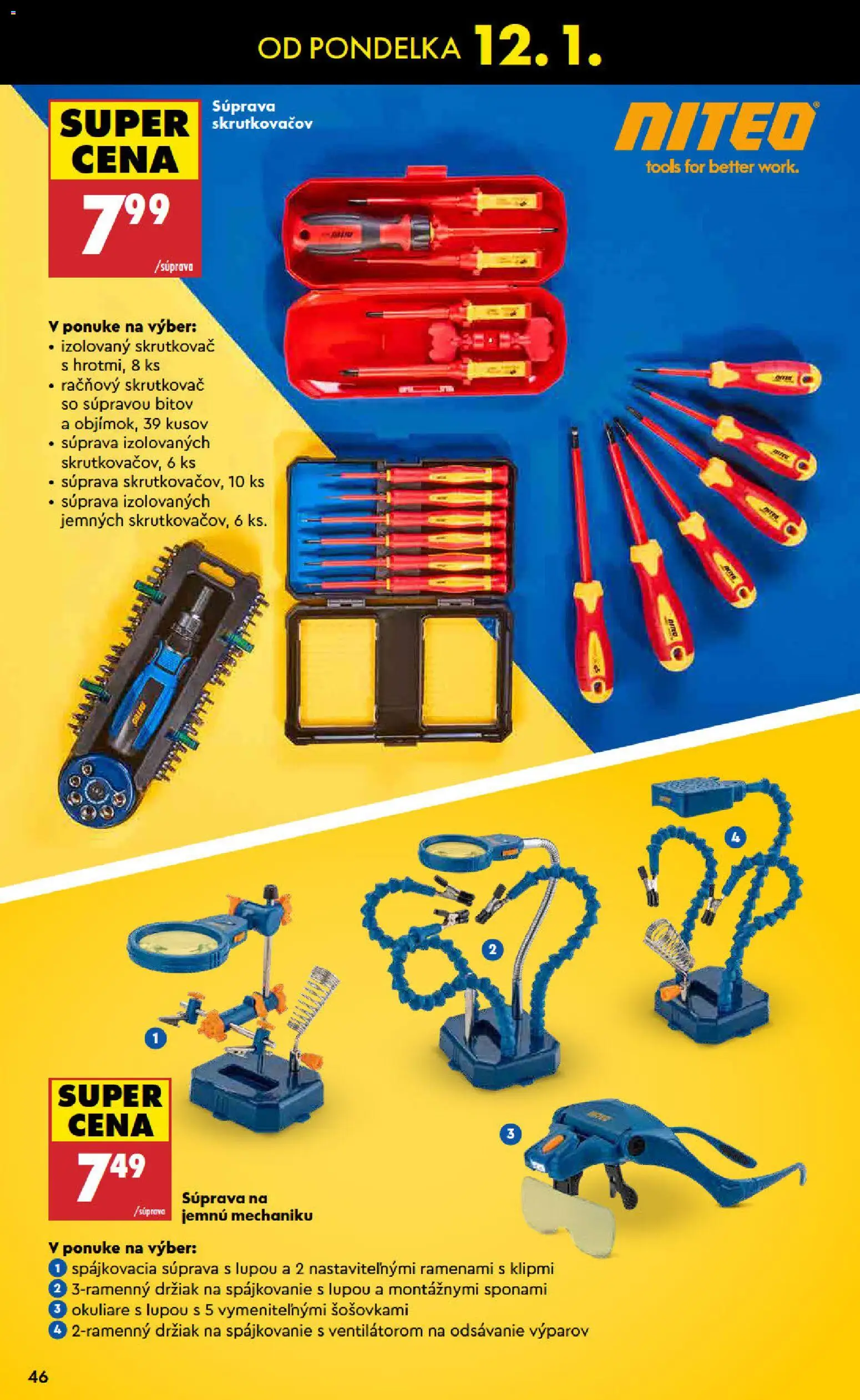 Nové Biedronka akcie – leták je platný od 08.01.2026 | Strana: 46 | Produkty: Skrutkovač, Okuliare