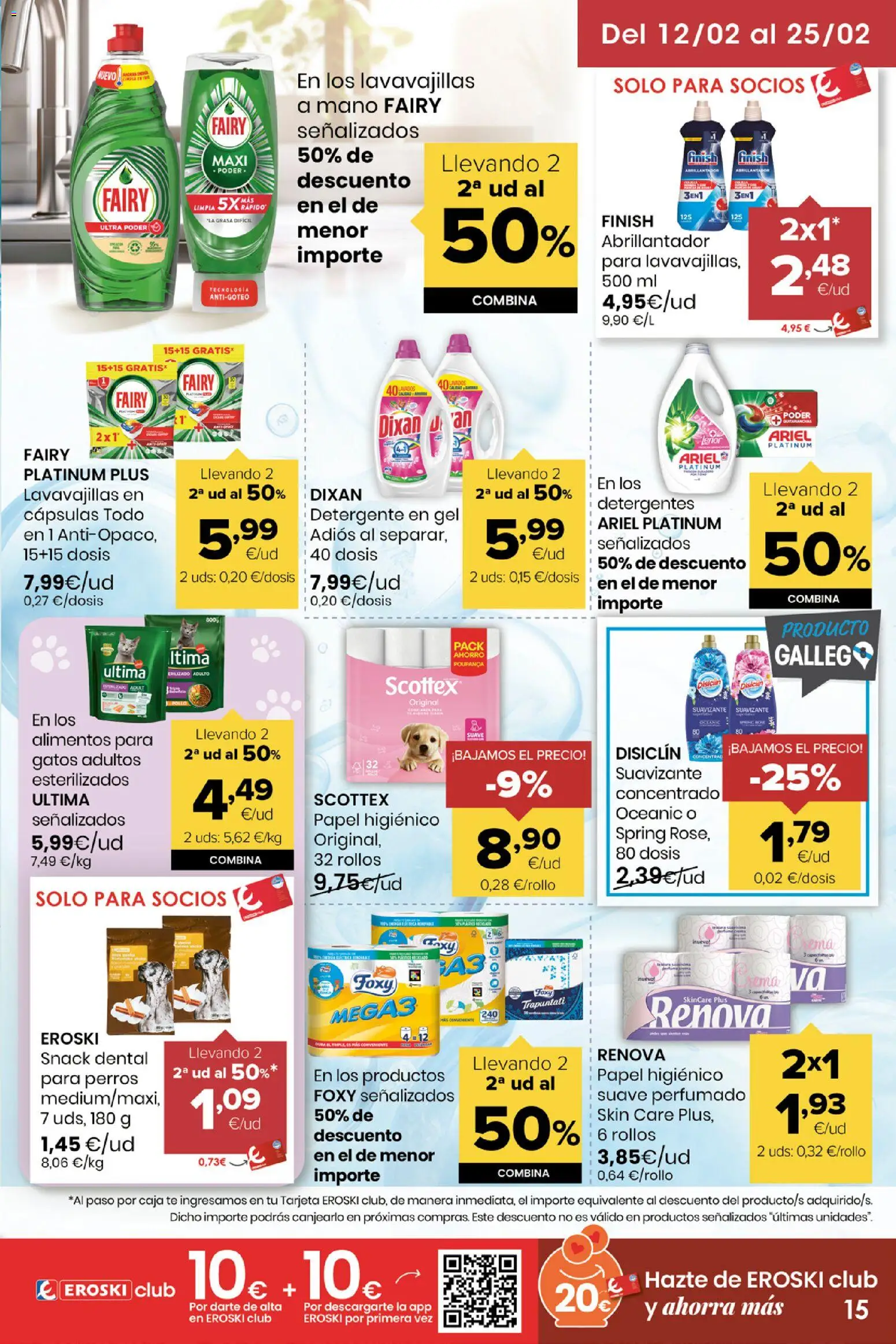 Eroski folleto │ válido desde el 12.02.2026 | Página: 15 | Productos: Detergente, Papel higienico, Té, Suavizante