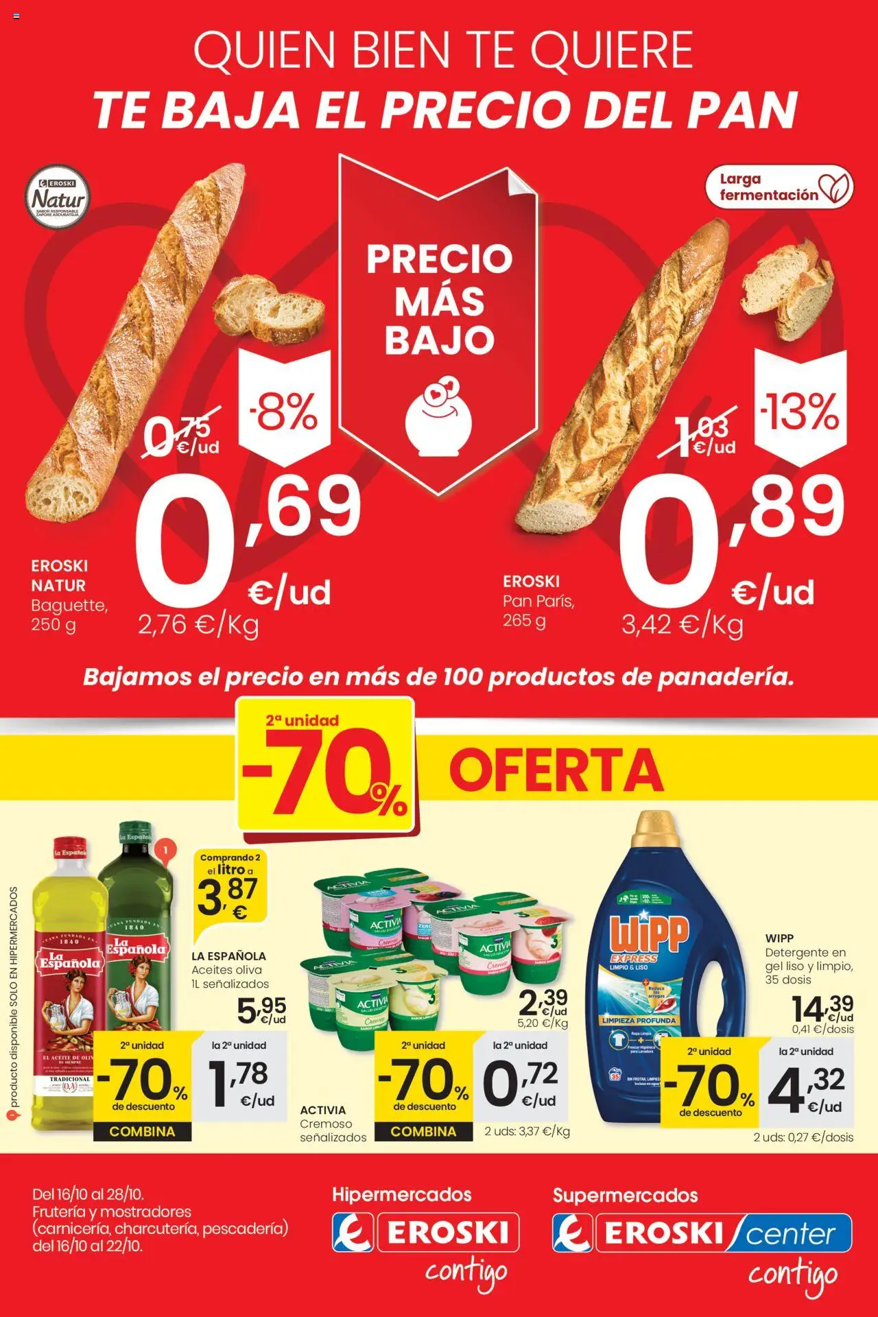 Eroski - Precio más bajo  │ válido desde el 16.10.2025 | Página: 1 | Productos: Detergente, Aceite, Pan, Té