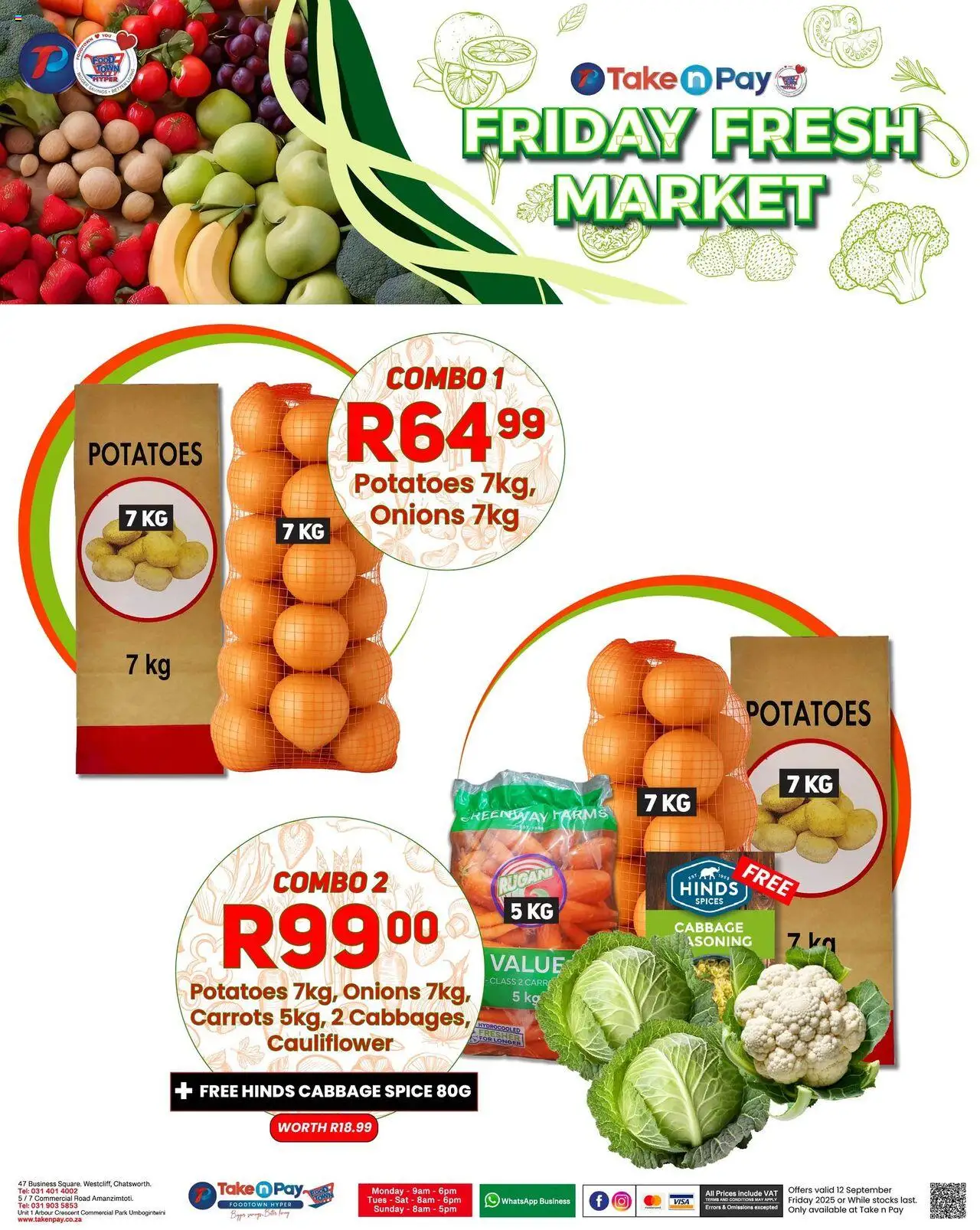 New Take n Pay catalogue – valid from 19.09.2025 | Page: 12 | Products: Cauliflower, Carrots, Potatoes, Onions