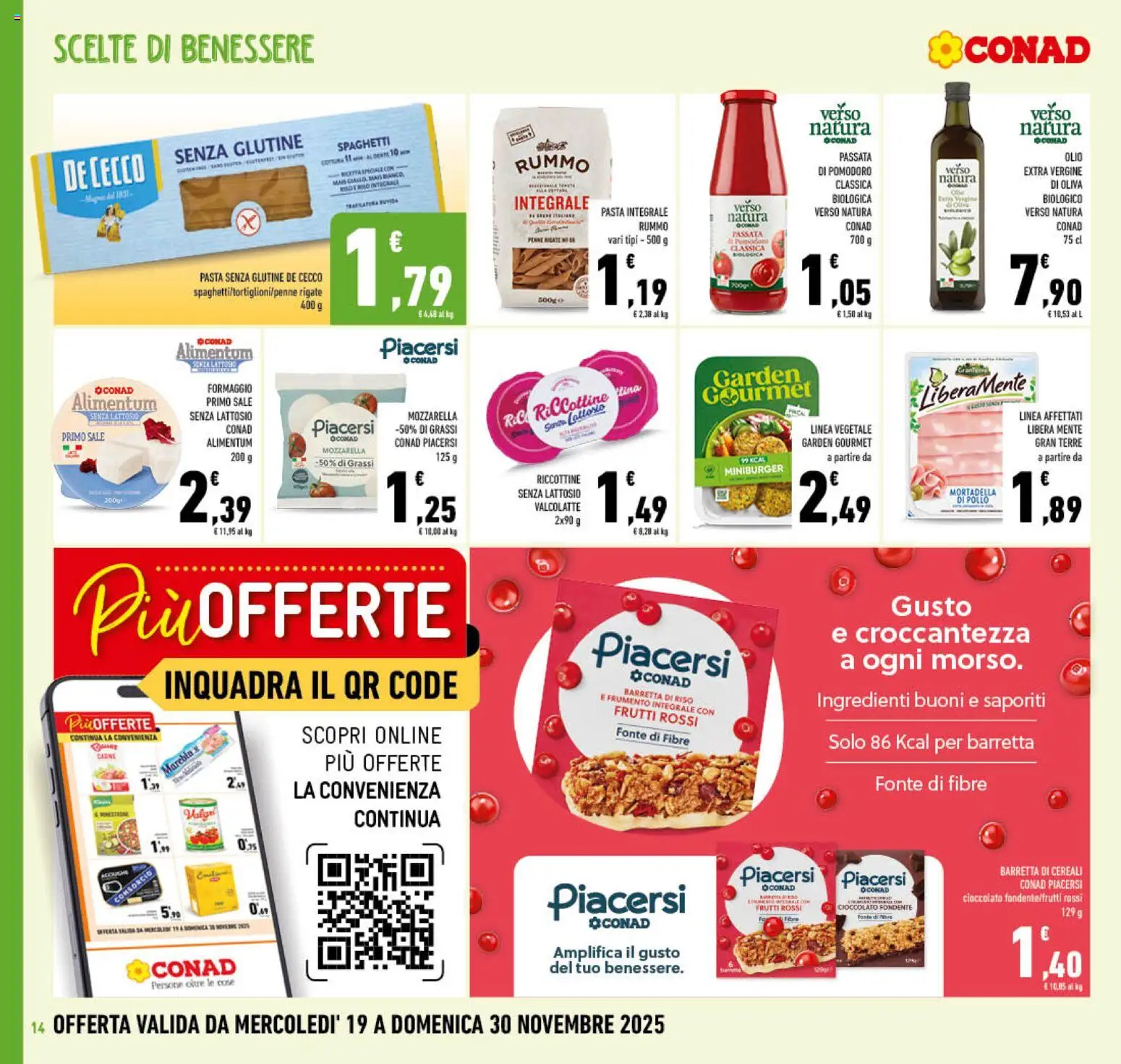 Volantino Conad del 19.11.2025 | Pagina: 14 | Prodotti: Formaggio, Pasta, Passata di pomodoro, Olio extra vergine