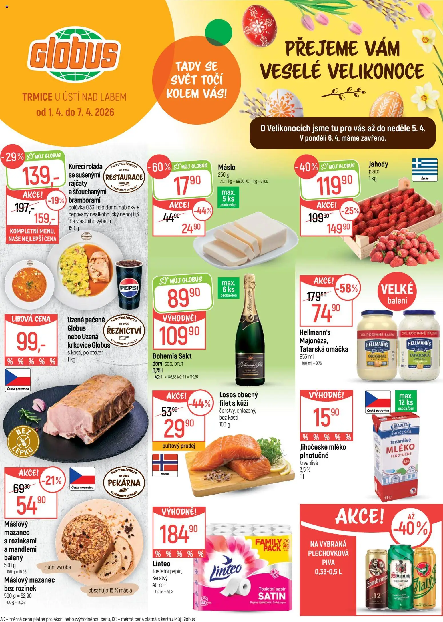 Globus leták - Trmice od 01.04.2026 | Strana: 1 | Produkty: Globus, Bohemia sekt, Mazanec, Gambrinus