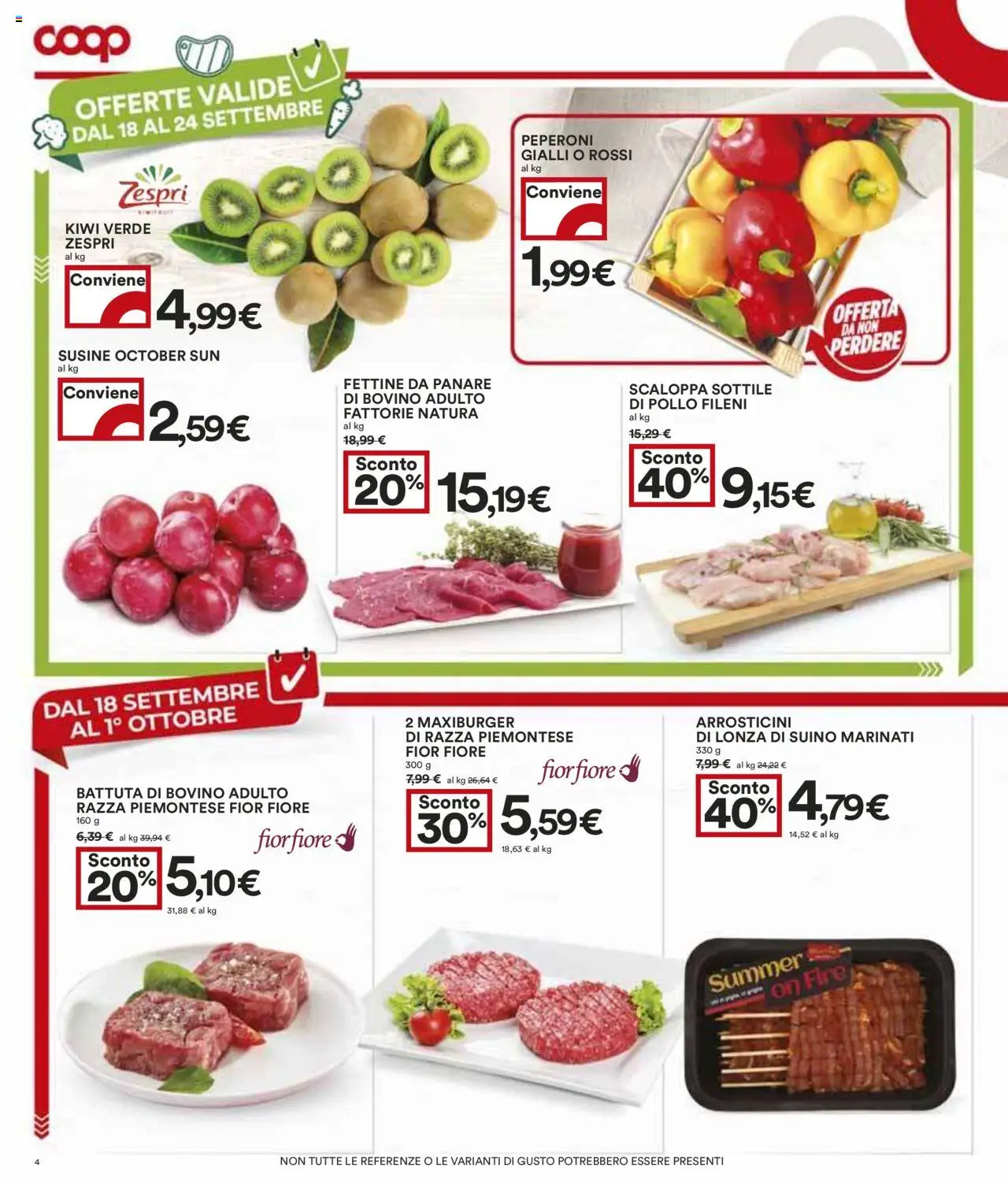 Volantino COOP del 18.09.2025 | Pagina: 4 | Prodotti: Bovino, Peperoni, Kiwi, Arrosticini