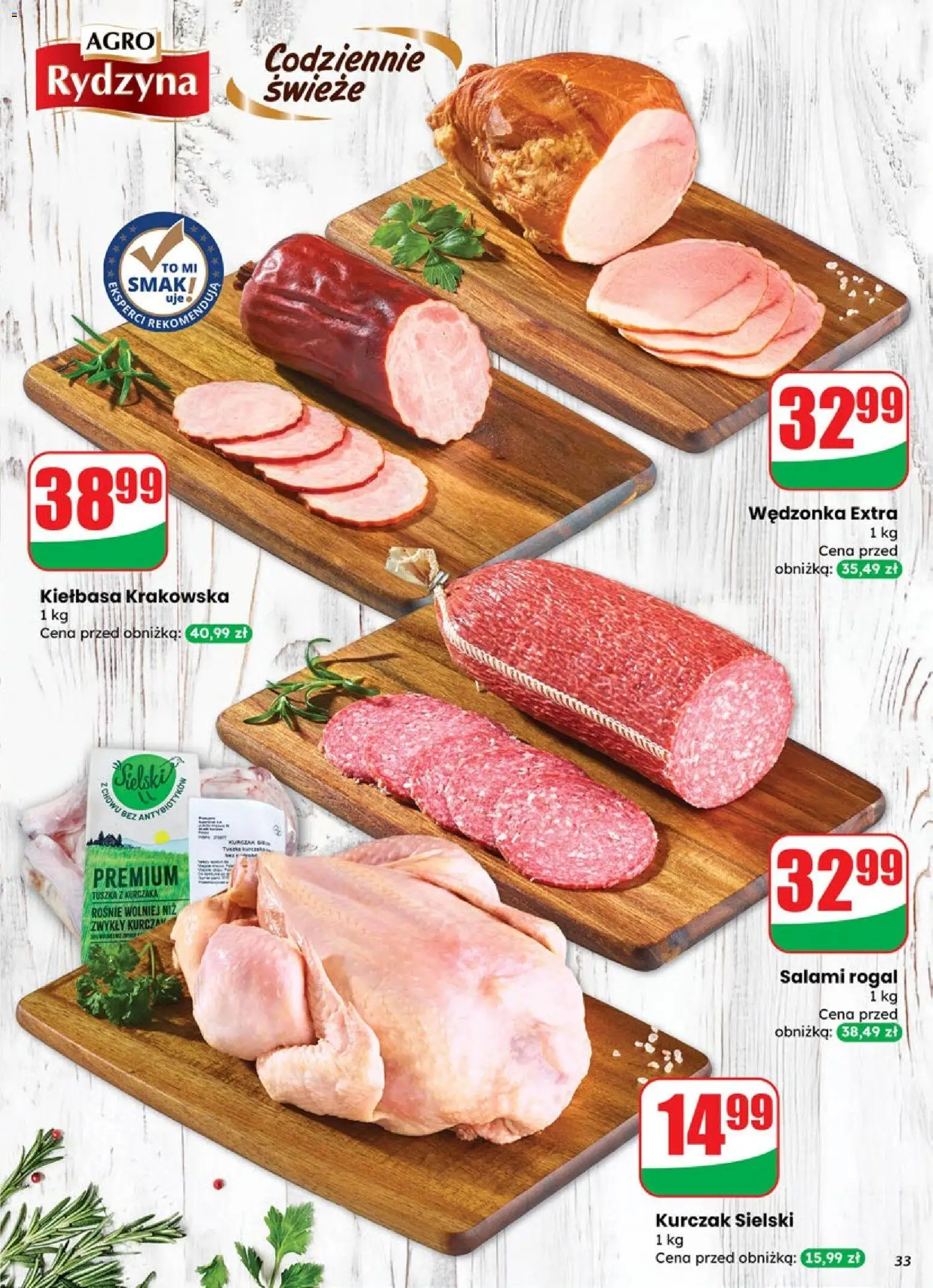 Dino Gazetka od 29.10.2025 | Strona: 33 | Produkty: Kiełbasa, Kurczak, Kiełbasa krakowska, Salami