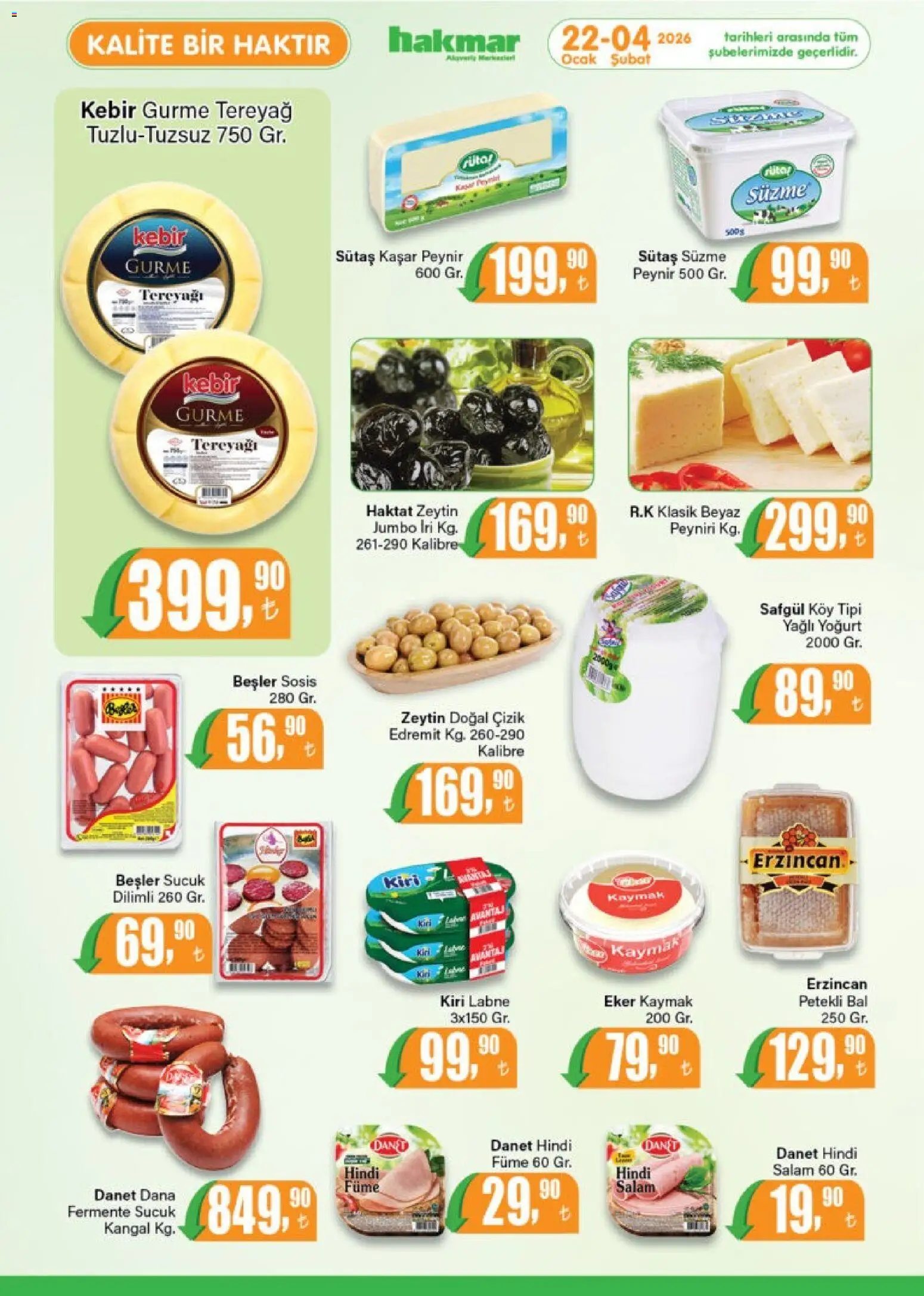Hakmar Katalog - 22.01.2026 tarihinden itibaren geçerlidir | Sayfa: 2 | Ürünler: Tereyağı, Peynir, Yoğurt, Ocak