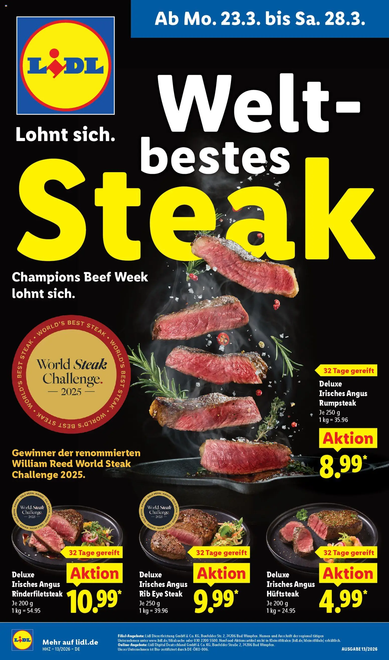 Lidl Prospekt – gültig ab 23.03.2026 | Seite: 1 | Produkte: Rumpsteak, Bad, Steak