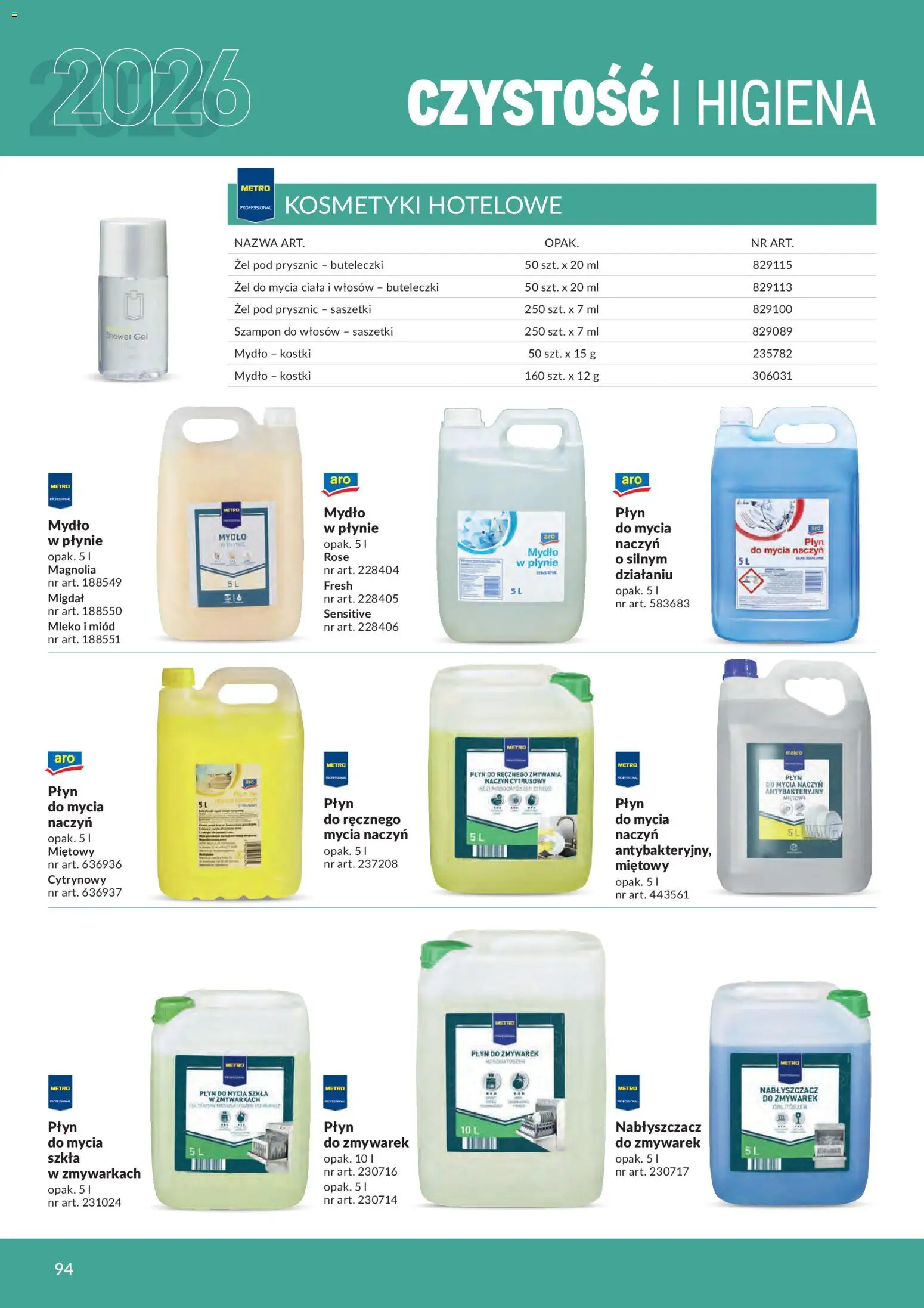 Makro gazetka - Produktów marek własnych dla profesjonalnej Gastronomii od 01.03.2026 | Strona: 94 | Produkty: Mydło w płynie, Szampon, Mydło, Płyn do zmywarek
