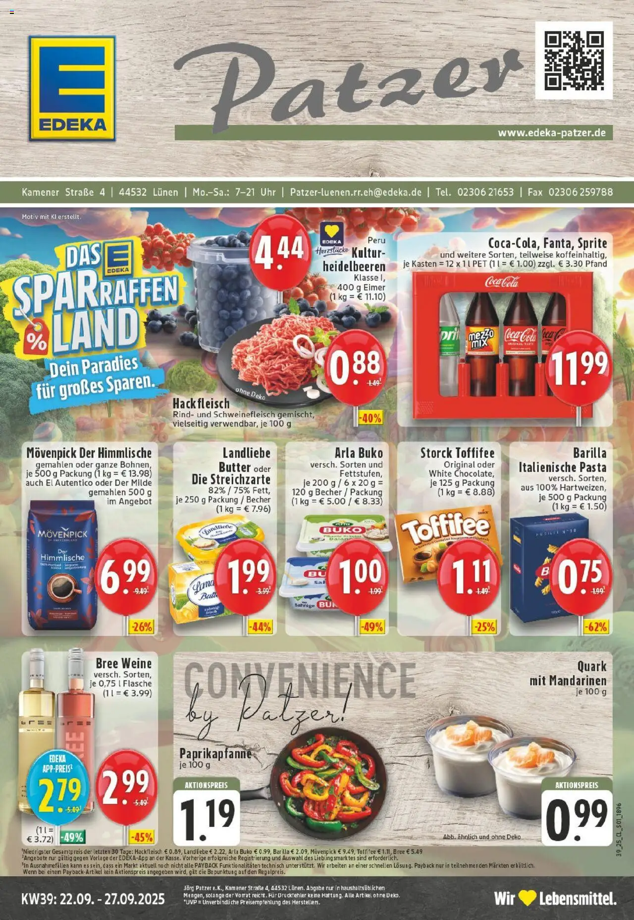 Edeka prospekt Lünen	 – gültig ab 21.09.2025 | Seite: 1 | Produkte: Butter, Landliebe butter, Pasta, Hackfleisch