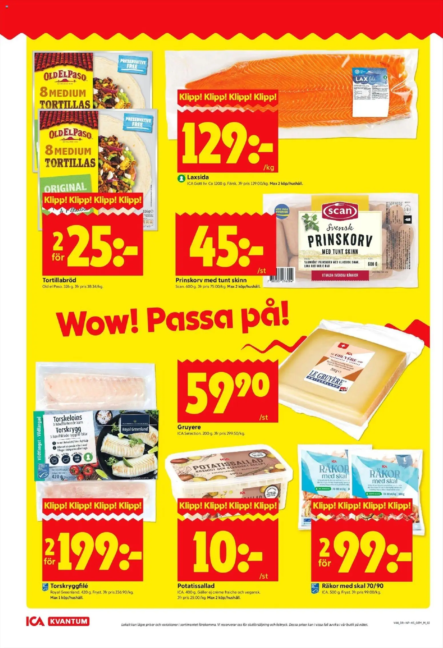 ICA Kvantum reklamblad aktuell från 27.10.2025 | Sida: 2 | Produkter: Prinskorv, Creme fraiche, Te, Stekpanna