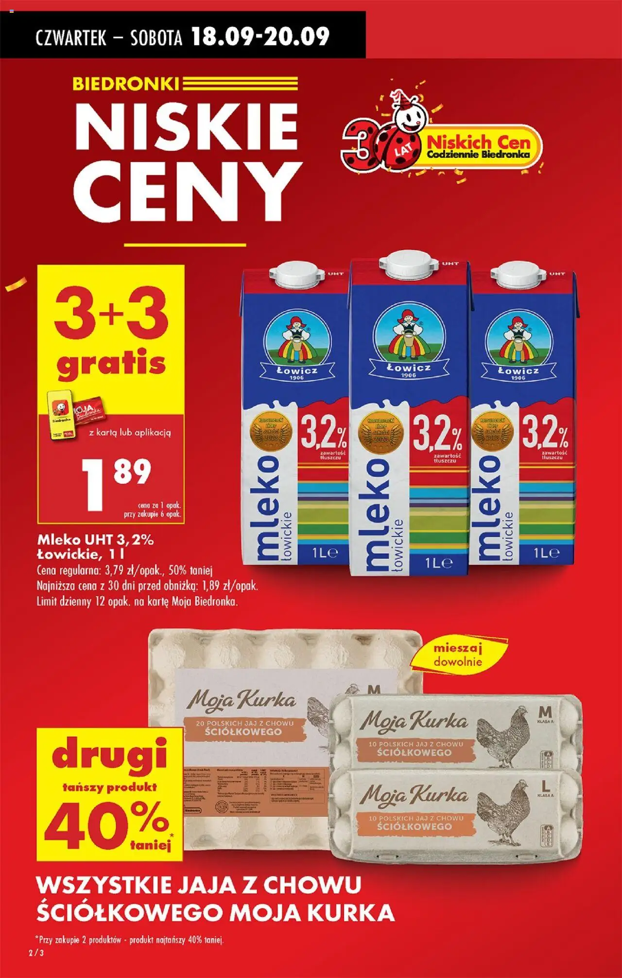 Biedronka gazetka - Oferta w tym tygodniu od 18.09.2025 | Strona: 2 | Produkty: Karta, Mleko, Mleko łowickie, Jaja