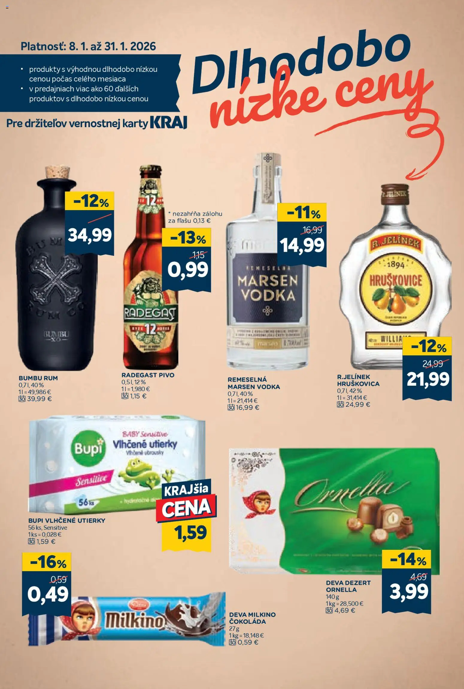 Nové Kraj akcie – leták je platný od 08.01.2026 | Strana: 15 | Produkty: Pivo, Radegast, Čokoláda, Vodka