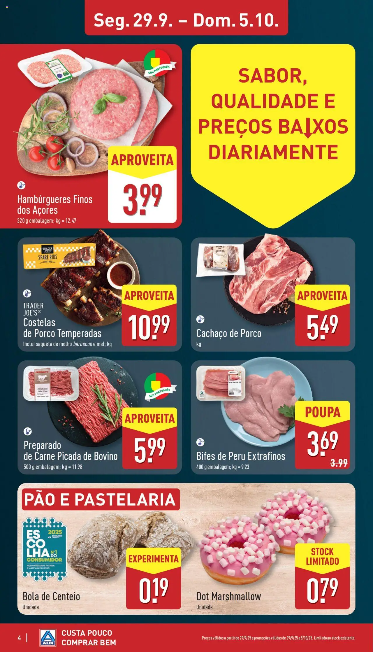 Aldi folheto │ válido de 29.09.2025 | Página: 4 | Produtos: Carne picada, Centeio, Pão, Carne