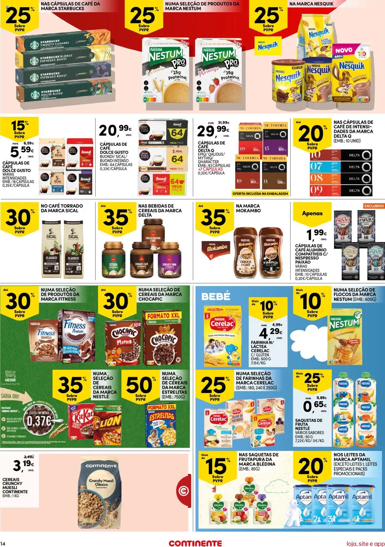 Continente Semanal Continente Bom Dia │ válido de 21.10.2025 | Página: 14 | Produtos: Delta q, Nespresso, Leite, Nestlé