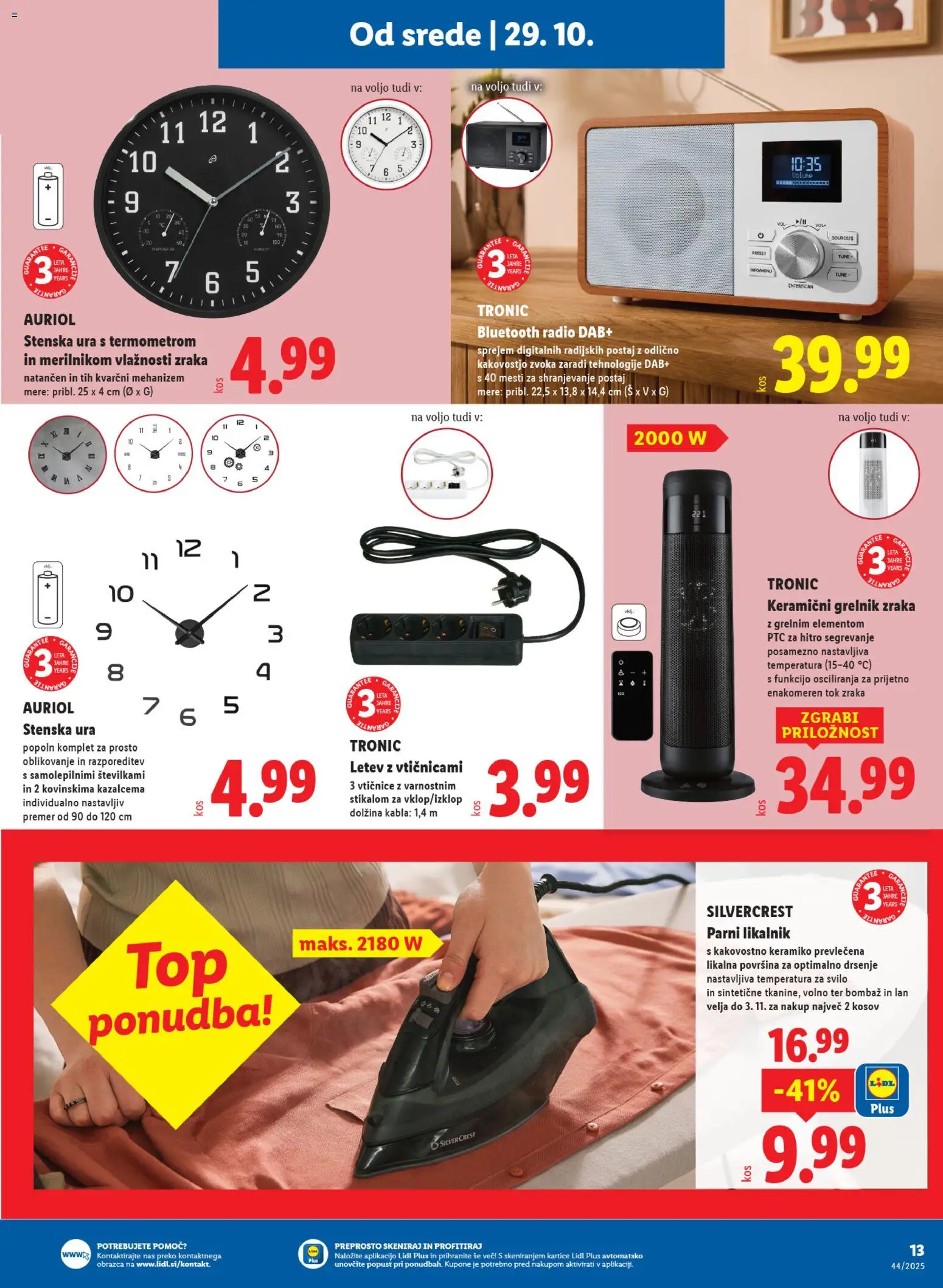 Novi Lidl katalog ponudbe – veljaven od 29.10.2025 | Stran: 27 | Izdelki: Ura, Stenska ura, Likalnik, Letev