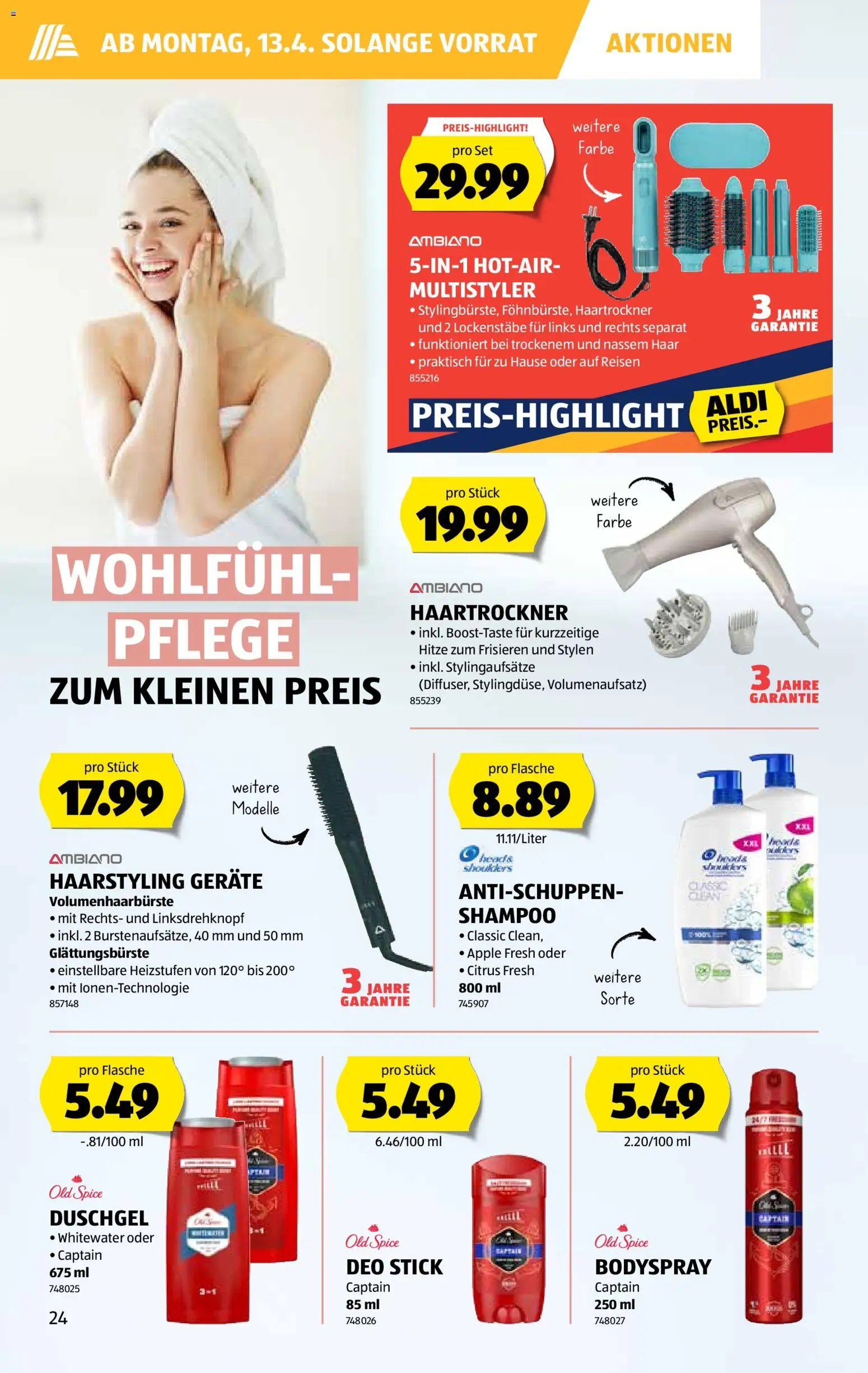 Aldi aktionen – gültig ab 09.04.2026 | Seite: 24 | Produkte: Shampoo, Duschgel, Deo Stick, Apple