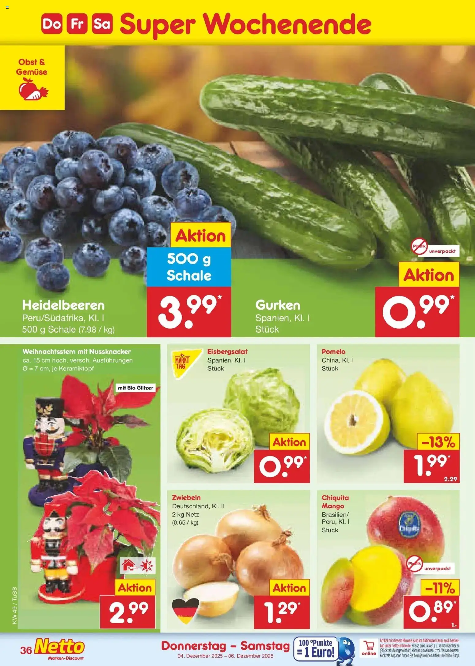 Netto Marken-Discount prospekt Calw-Stammheim	 – gültig ab 01.12.2025 | Seite: 38 | Produkte: Eisbergsalat, Heidelbeeren, Zwiebeln, Mango