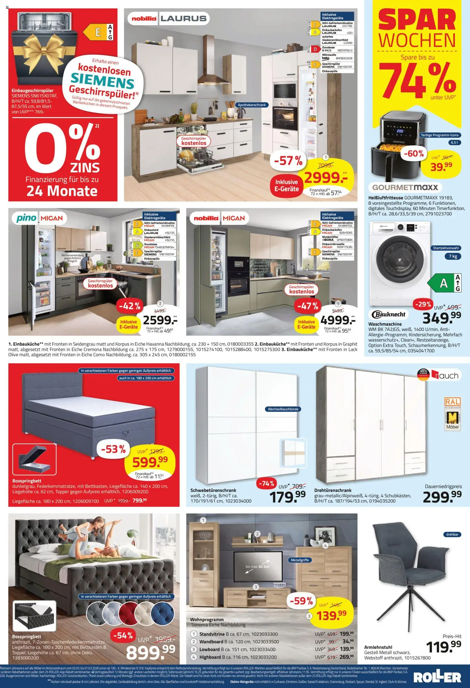 Roller Prospekt 	 – gültig ab 01.03.2026 | Seite: 3 | Produkte: Siemens, Lowboard, Schwebetürenschrank, Kuchen