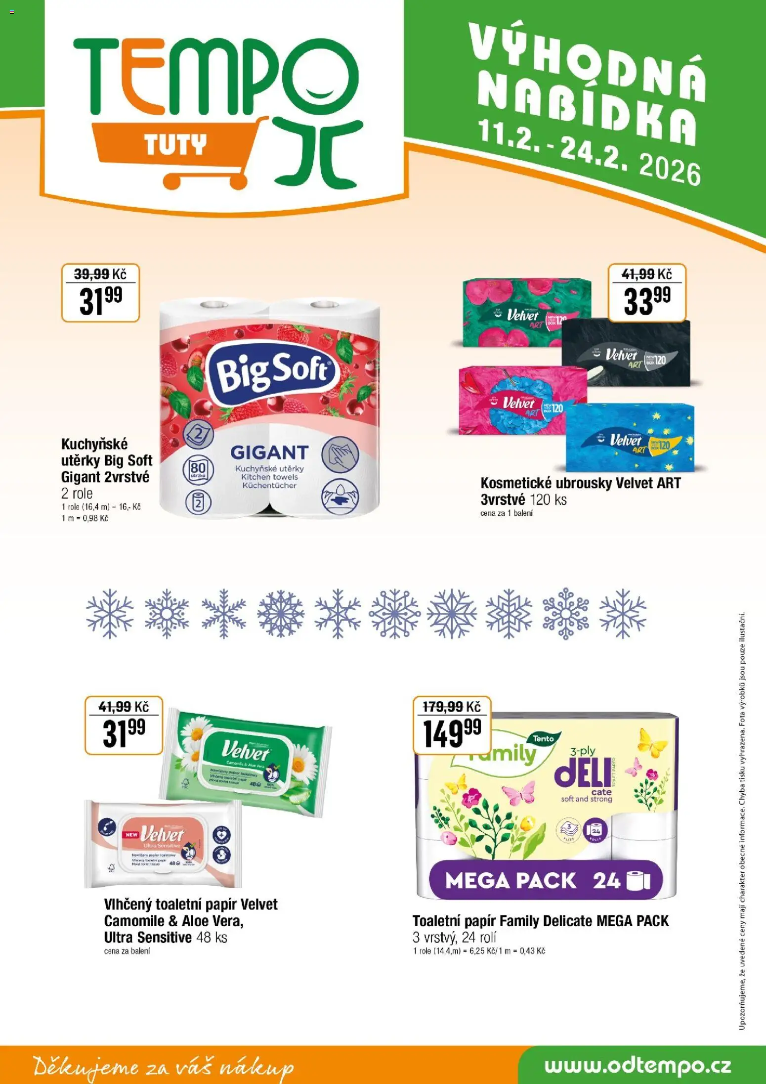 Tempo leták - Tuty od 11.02.2026 | Strana: 16 | Produkty: Kuchyňské utěrky, Utěrky, Toaletní papír, Ubrousky