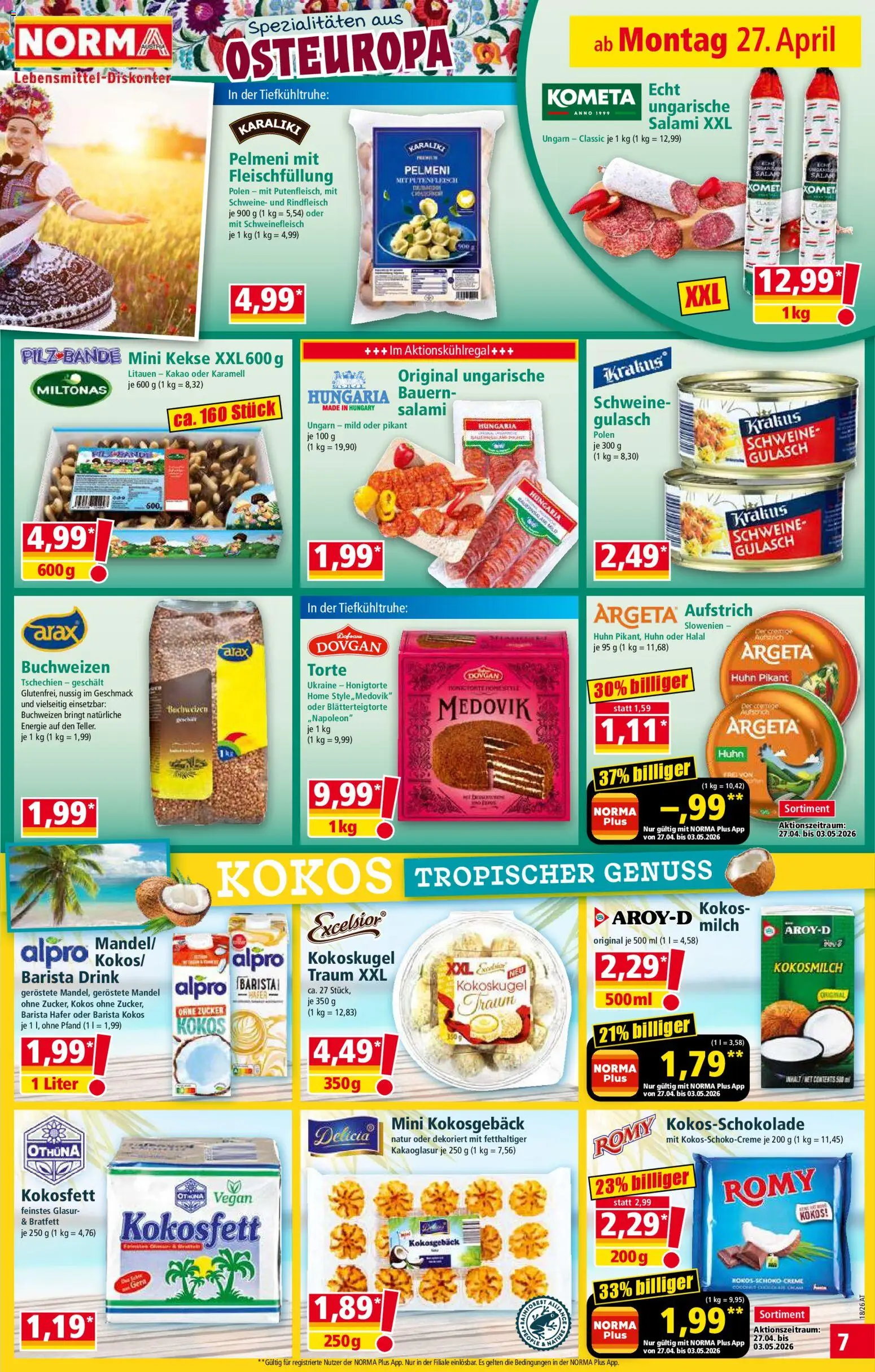 Norma Flugblatt gültig ab 27.04.2026 | Seite: 7 | Produkte: Kekse, Zucker, Accessoires tir à l’Arc, Salami