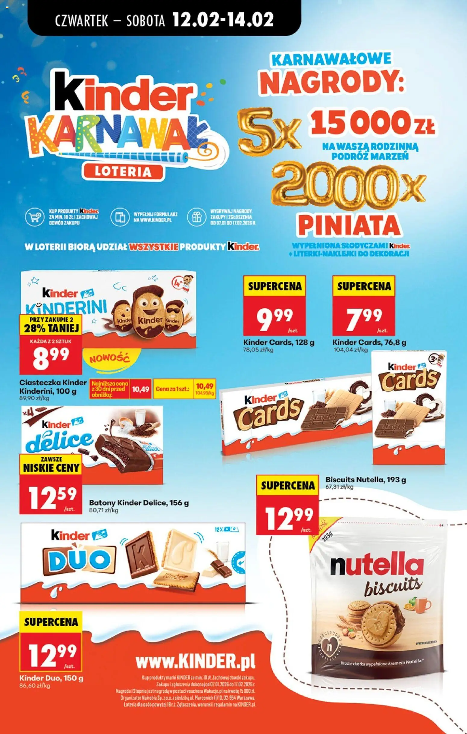 Biedronka gazetka - Oferta w tym tygodniu od 12.02.2026 | Strona: 59 | Produkty: Nutella biscuits, Ciastka, Ciasteczka, Kinder cards