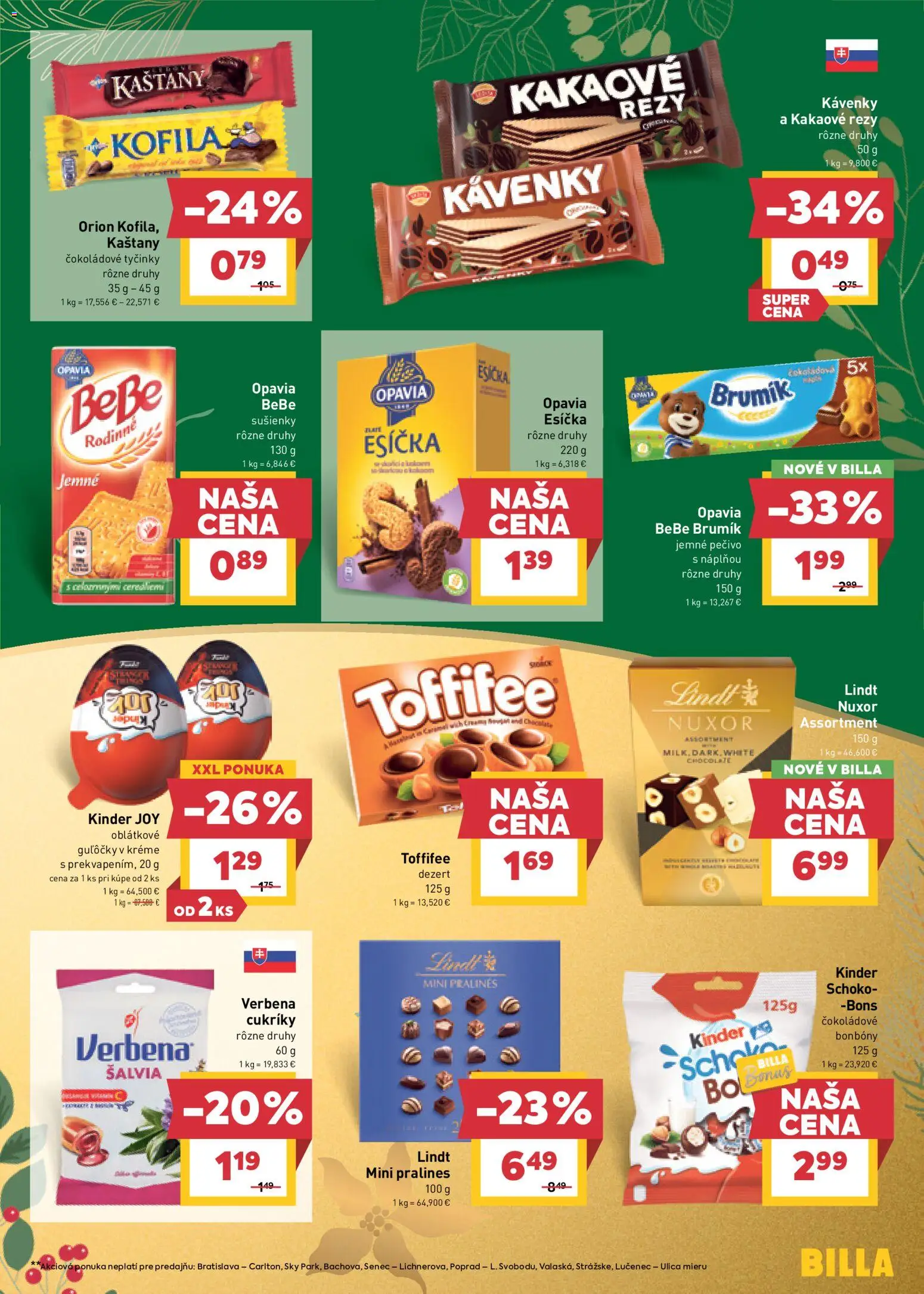 Nové Billa akcie – leták je platný od 12.11.2025 | Strana: 13 | Produkty: Lindt, Kinder, Toffifee, Cukríky