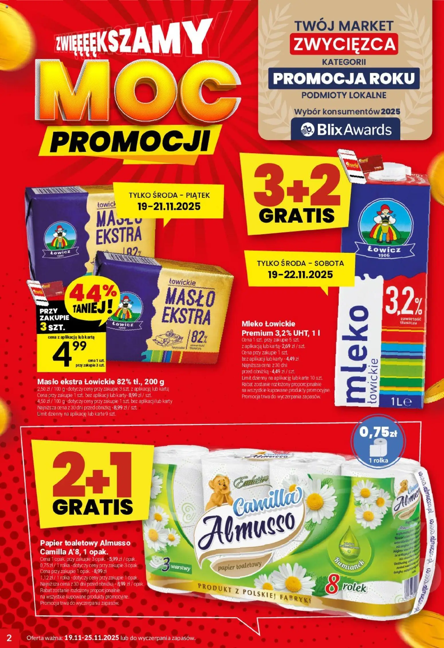 Twój Market Gazetka od 19.11.2025 | Strona: 2 | Produkty: Karta, Papier toaletowy, Mleko, Masło