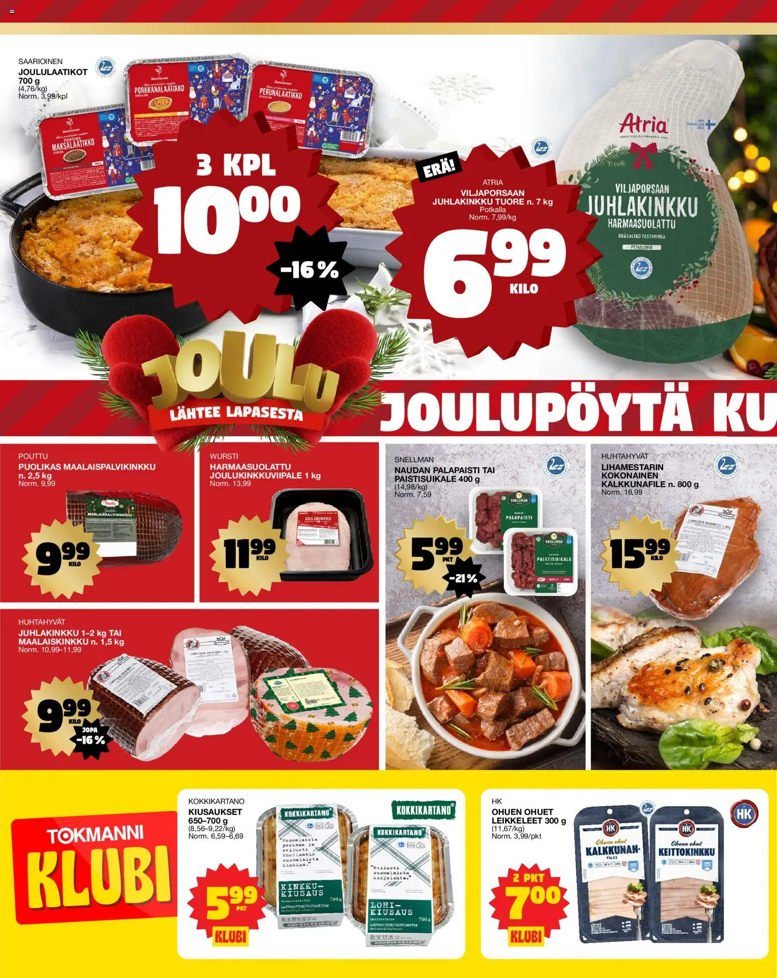 Tokmanni Ruokatarjoukset – voimassa 18.12.2025 alkaen | Sivu: 2 | Tuotteet: Lohi, Kokonainen, Kinkku