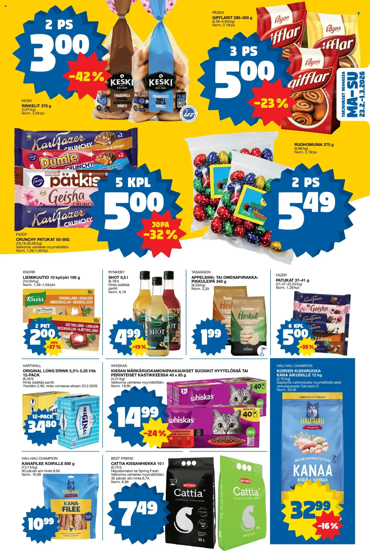 Tokmanni tarjoukset – voimassa 23.02.2026 alkaen | Sivu: 7 | Tuotteet: Lihaliemi, Kana, Kanafilee, Kissanhiekka