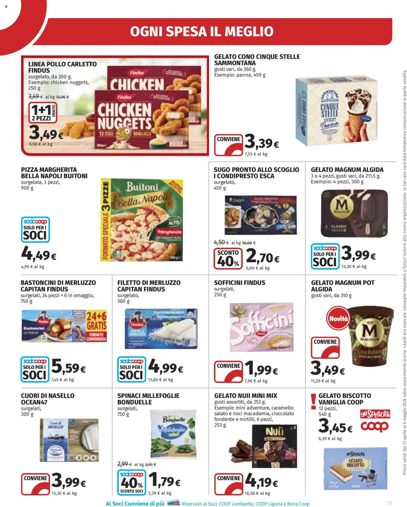 Volantino Ipercoop del 23.04.2026 | Pagina: 11 | Prodotti: Merluzzo, Gelato, Nuggets, Noci