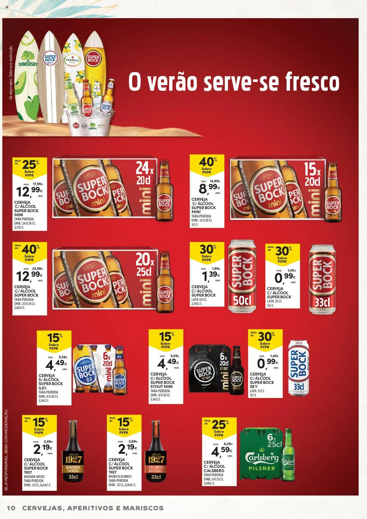 Continente - Açores: Cervejas, Aperitivos e Mariscos │ válido de 08.07.2025 | Página: 10 | Produtos: Super bock sky, Super bock, Cerveja, Somersby