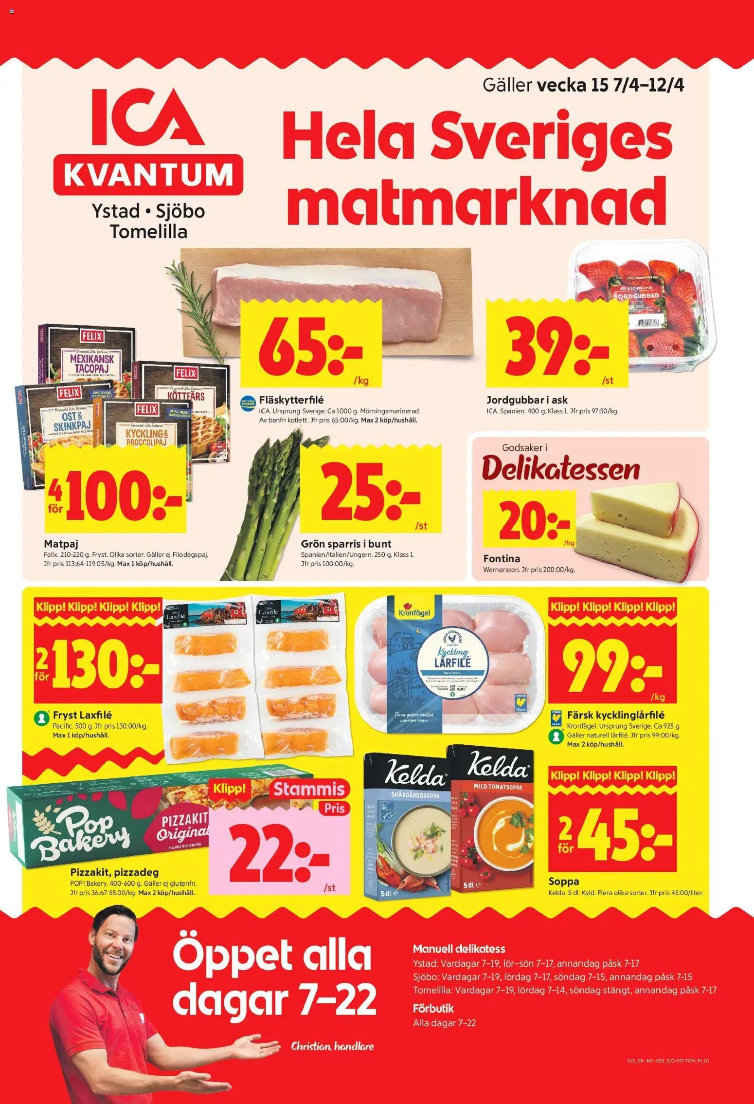 ICA Kvantum reklamblad aktuell från 06.04.2026 | Sida: 1 | Produkter: Fläskytterfilé, Ost, Pizzakit, Sparris