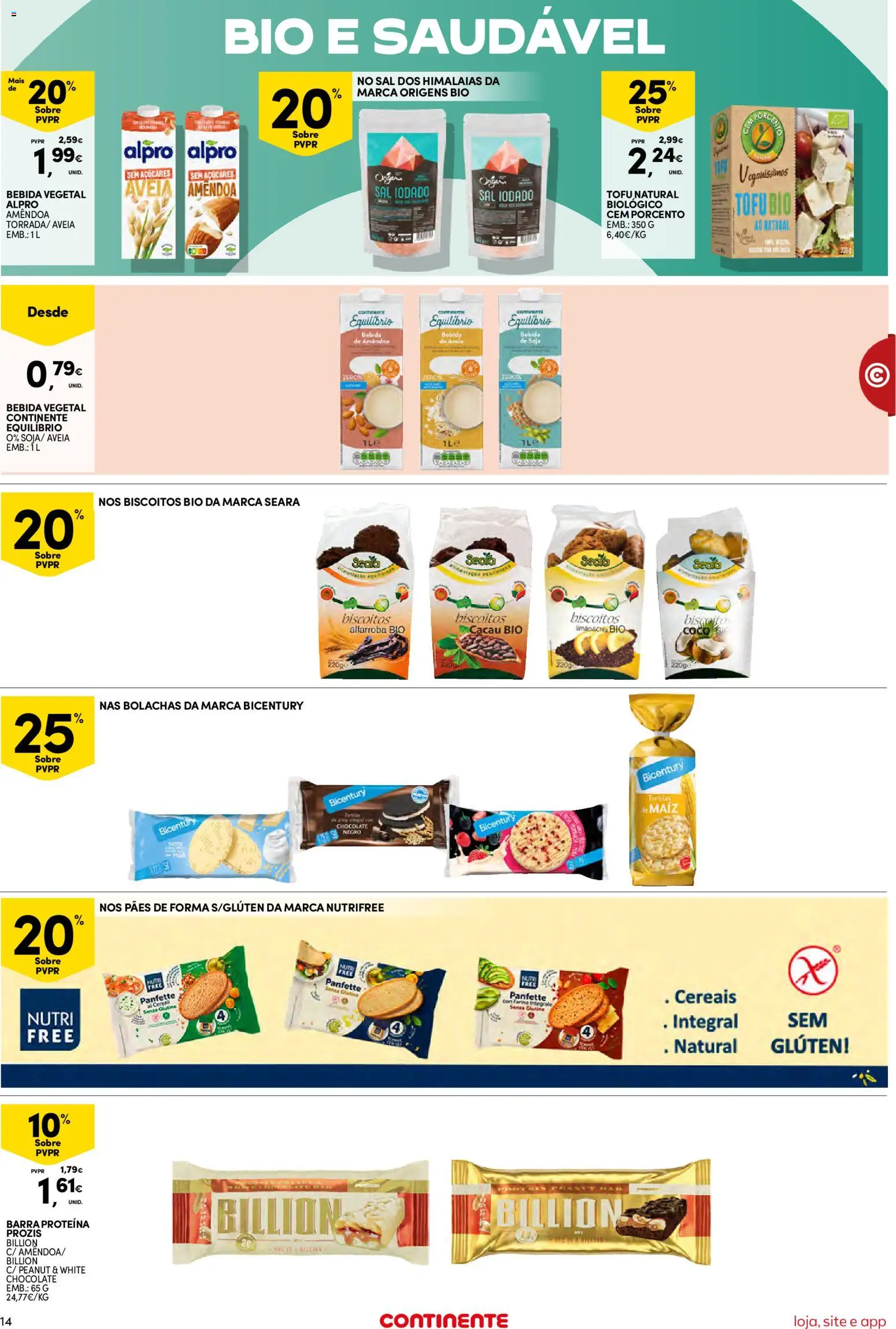 Continente Semanal Continente Bom Dia │ válido de 13.01.2026 | Página: 14 | Produtos: Soja, Aveia, Bolachas, Biscoitos