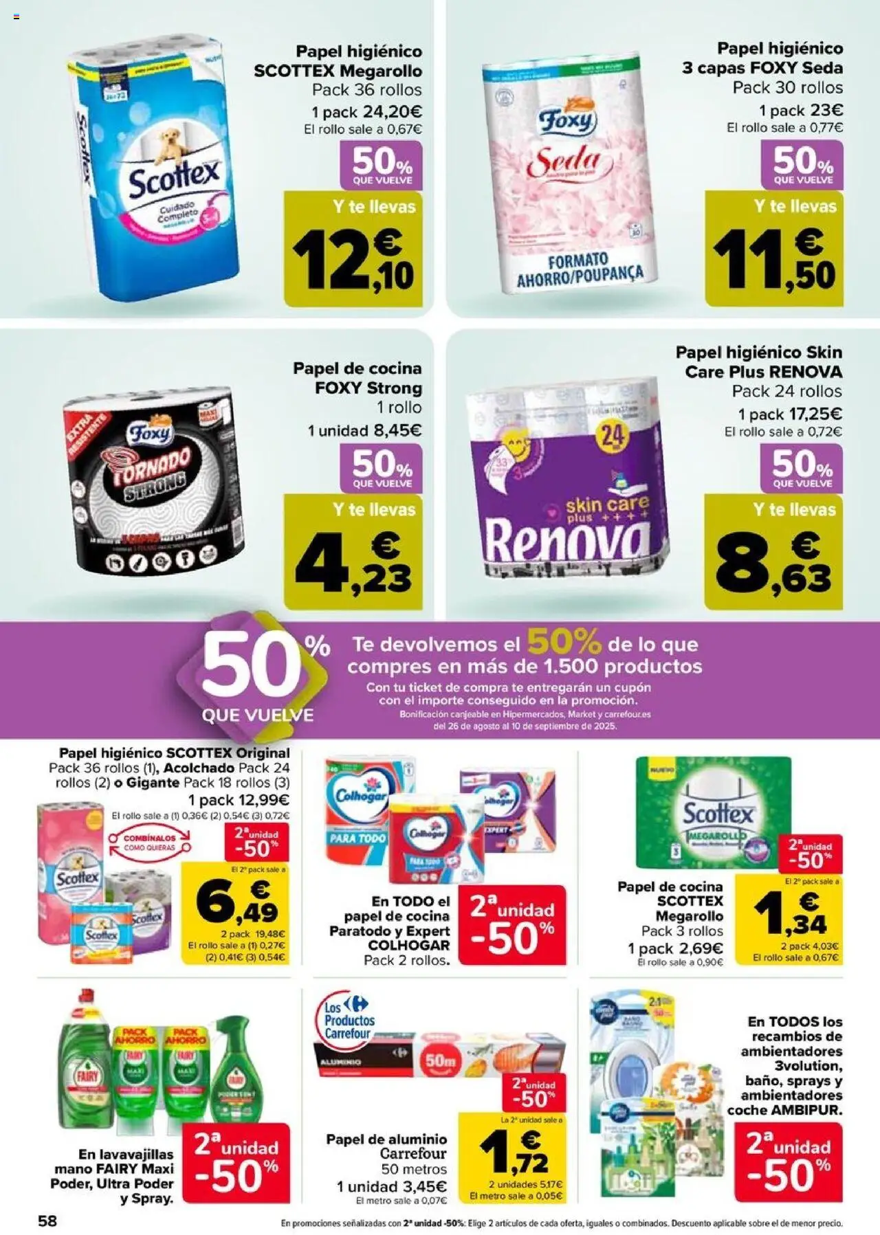 Carrefour folleto │ válido desde el 08.08.2025 | Página: 58 | Productos: Papel higienico, Té, Cocina, Lavavajillas