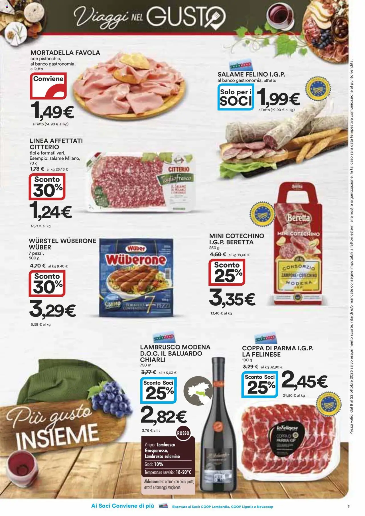 Volantino Ipercoop del 09.10.2025 | Pagina: 3 | Prodotti: Salame, Wurstel, Mortadella, Cotechino