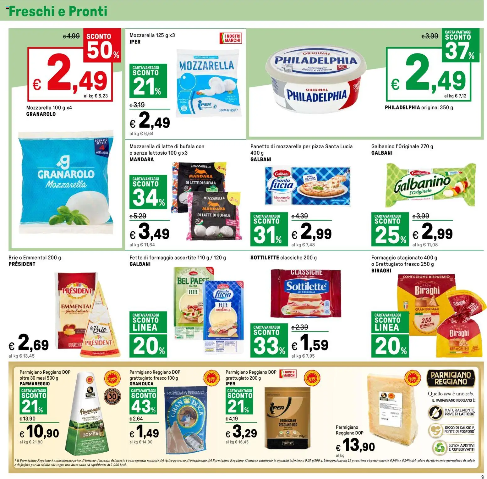 Volantino Iper del 12.02.2026 | Pagina: 9 | Prodotti: Latte, Parmigiano reggiano, Parmigiano, Emmental