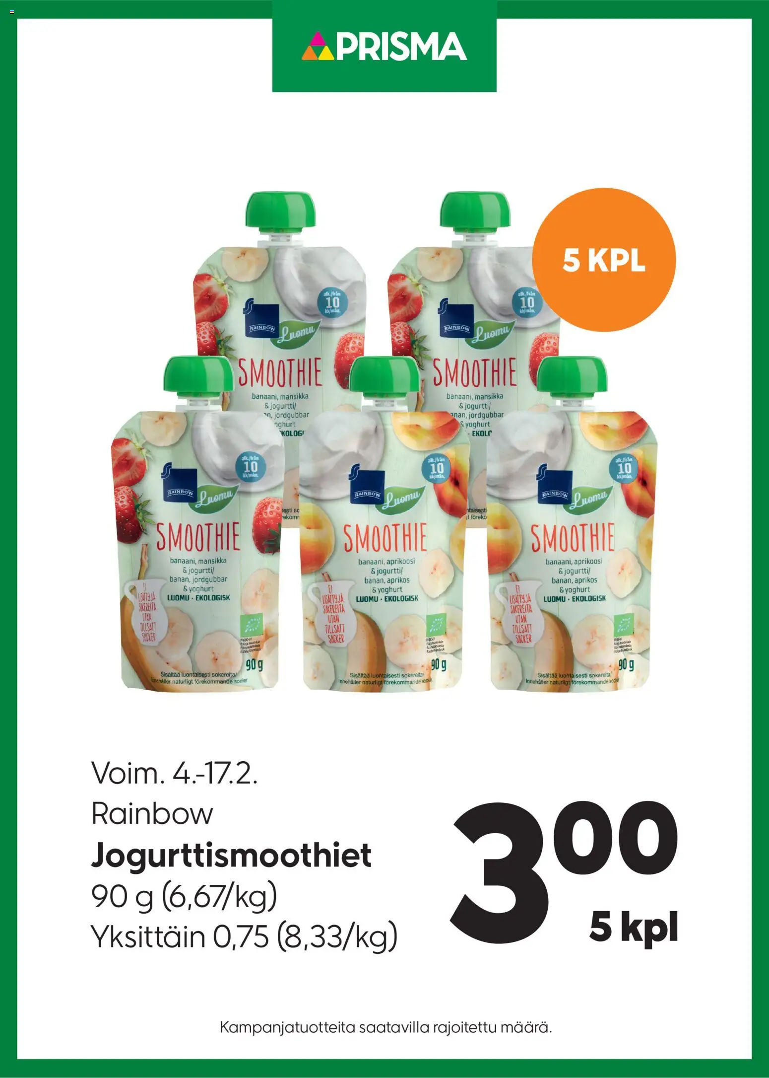Prisma tarjoukset Jogurttismoothiet – voimassa 04.02.2026 alkaen | Sivu: 1