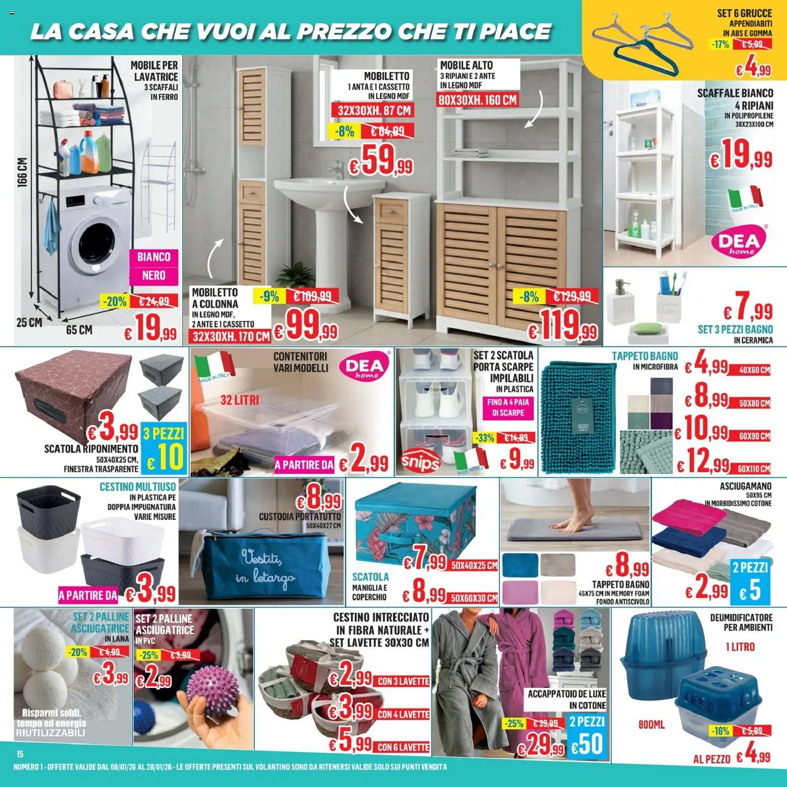 Volantino Satur del 08.01.2026 | Pagina: 15 | Prodotti: Deumidificatore, Lavatrice, Bagno, Grucce