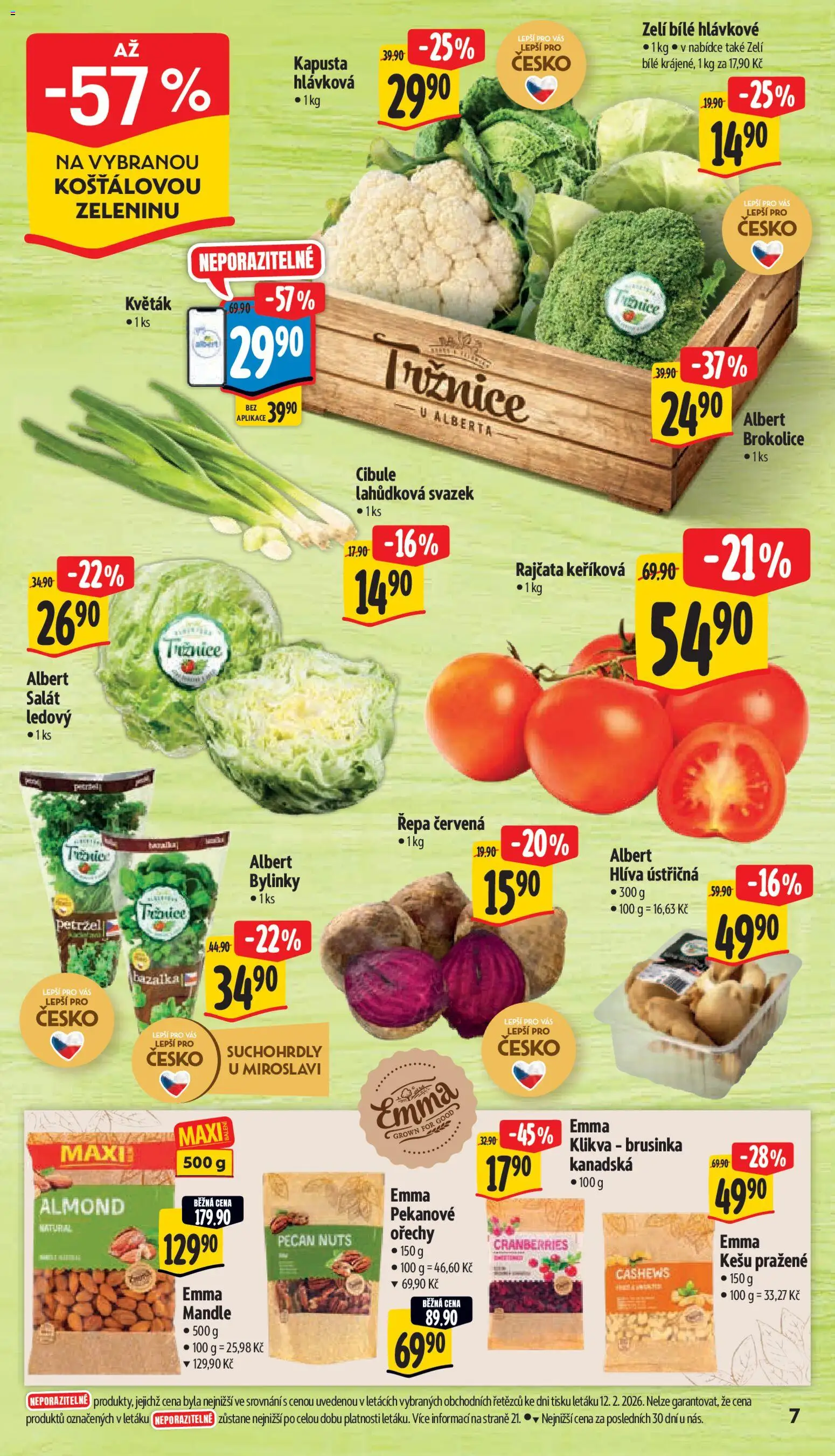 Albert leták - Supermarket od 18.02.2026 | Strana: 13 | Produkty: Rajčata, Salát, Mandle, Cibule