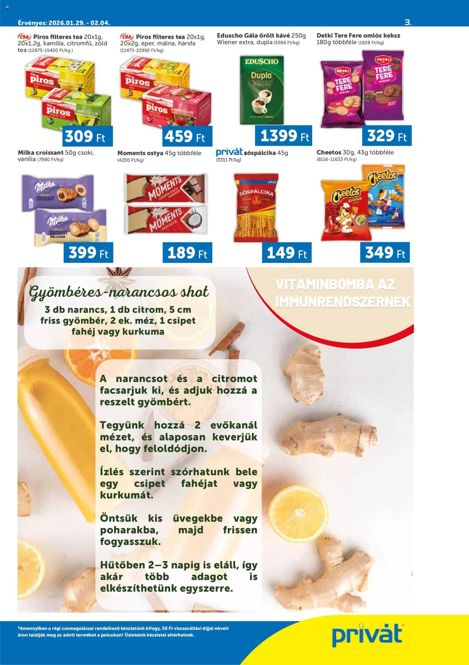 PRIVÁT akciós ujság - amely érvényes a következő dátumtól: 29.01.2026 | Oldal: 3 | Termékek: Croissant, Tea, Fahéj, Keksz