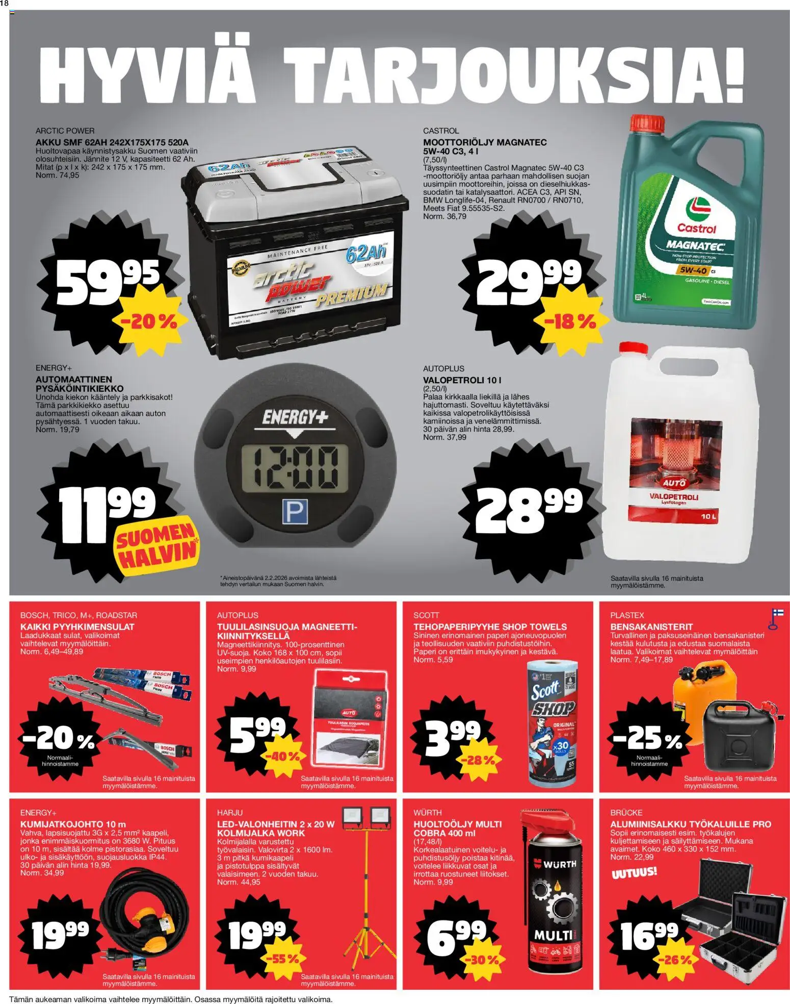 Tokmanni tarjoukset – voimassa 16.02.2026 alkaen | Sivu: 18 | Tuotteet: Magneetti, Moottoriöljy, Akku, Paperi